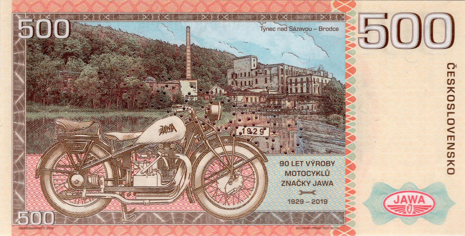 500 korun Československých JAWA 500 - zadní strana