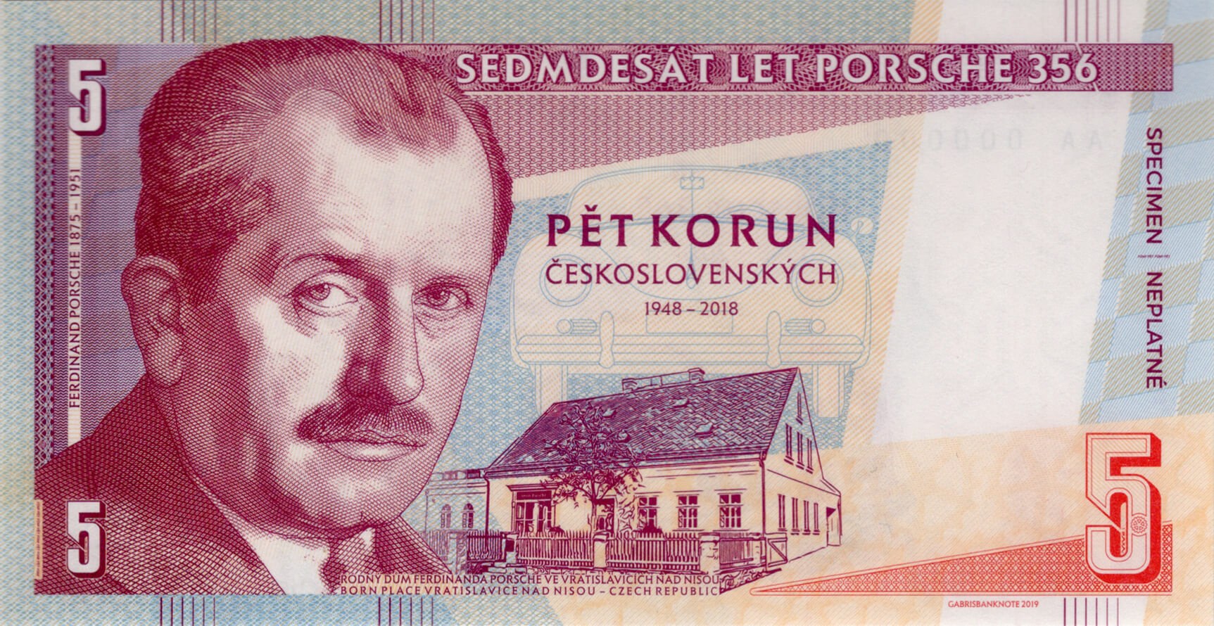 5 korun / 5 schilling Porsche - přední strana