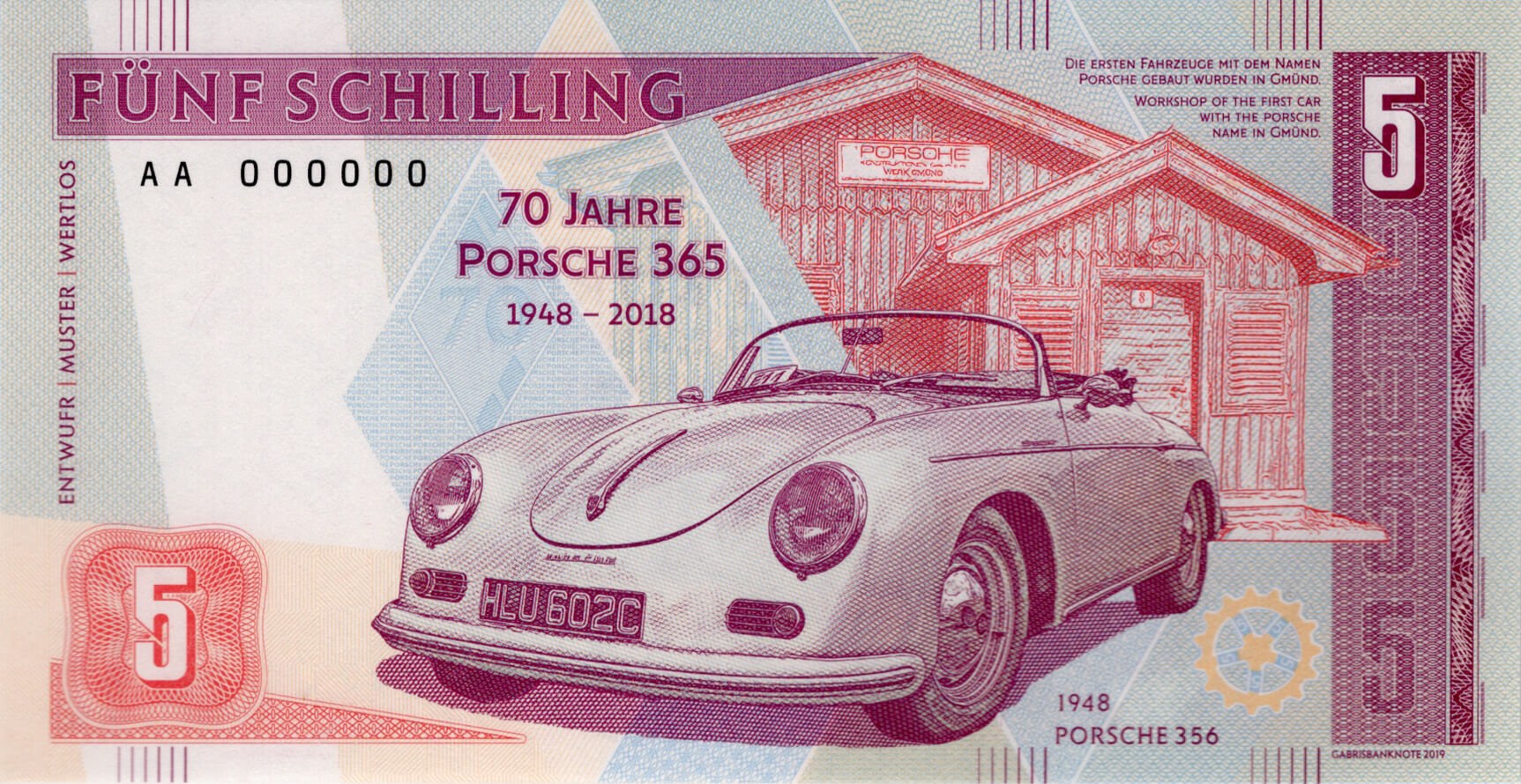 5 korun / 5 schilling Porsche - zadní strana