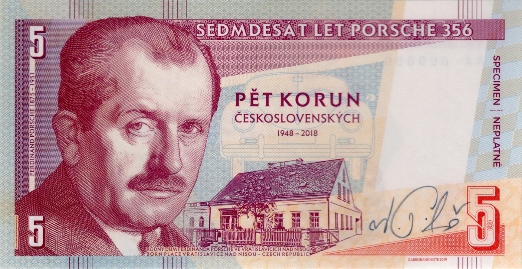 5 korun / 5 schilling Porsche - přední strana