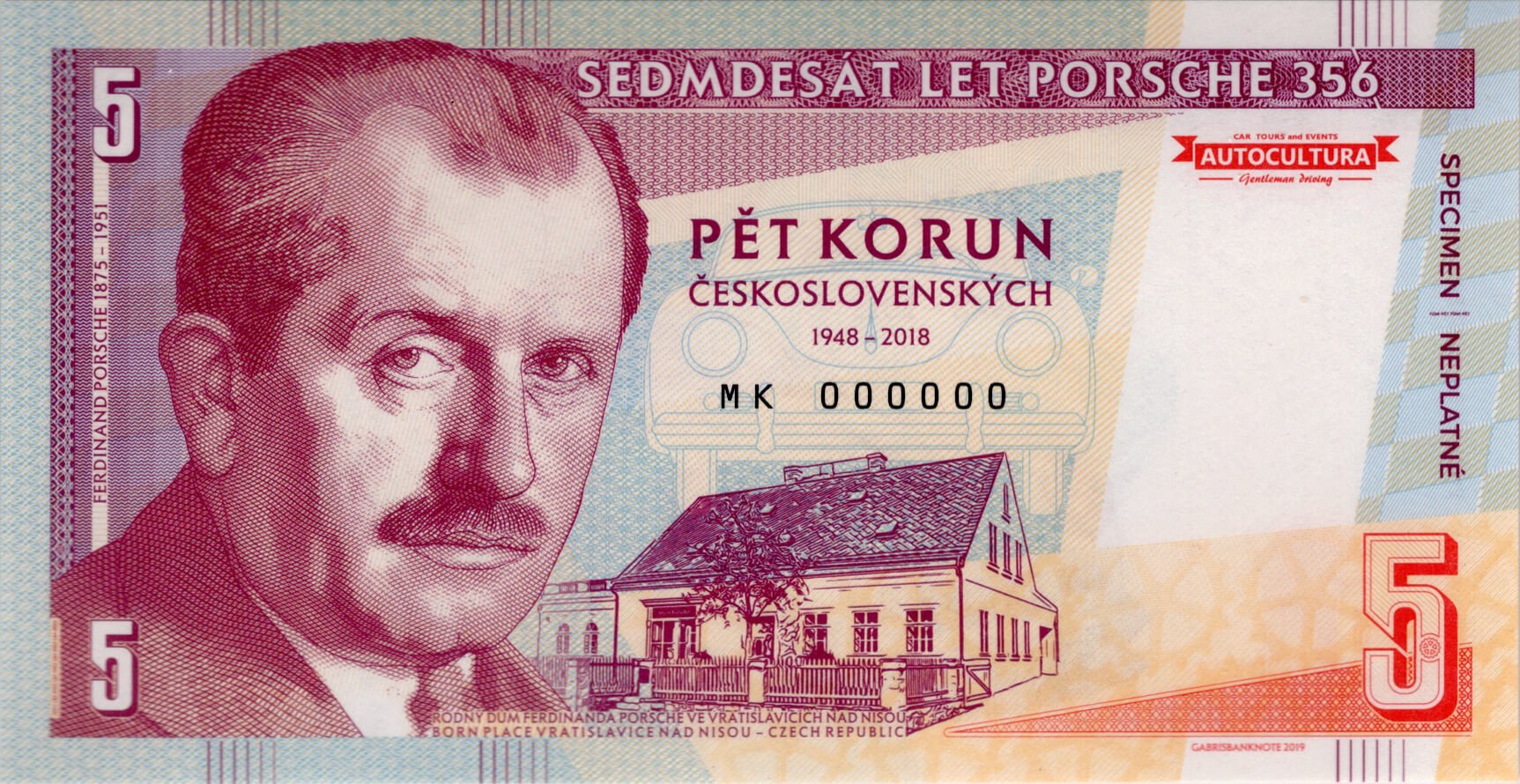 5 korun / 5 schilling Porsche - přední strana