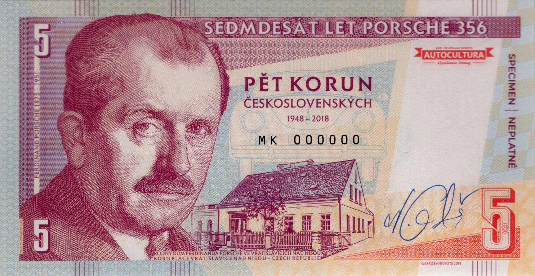 5 korun / 5 schilling Porsche - přední strana