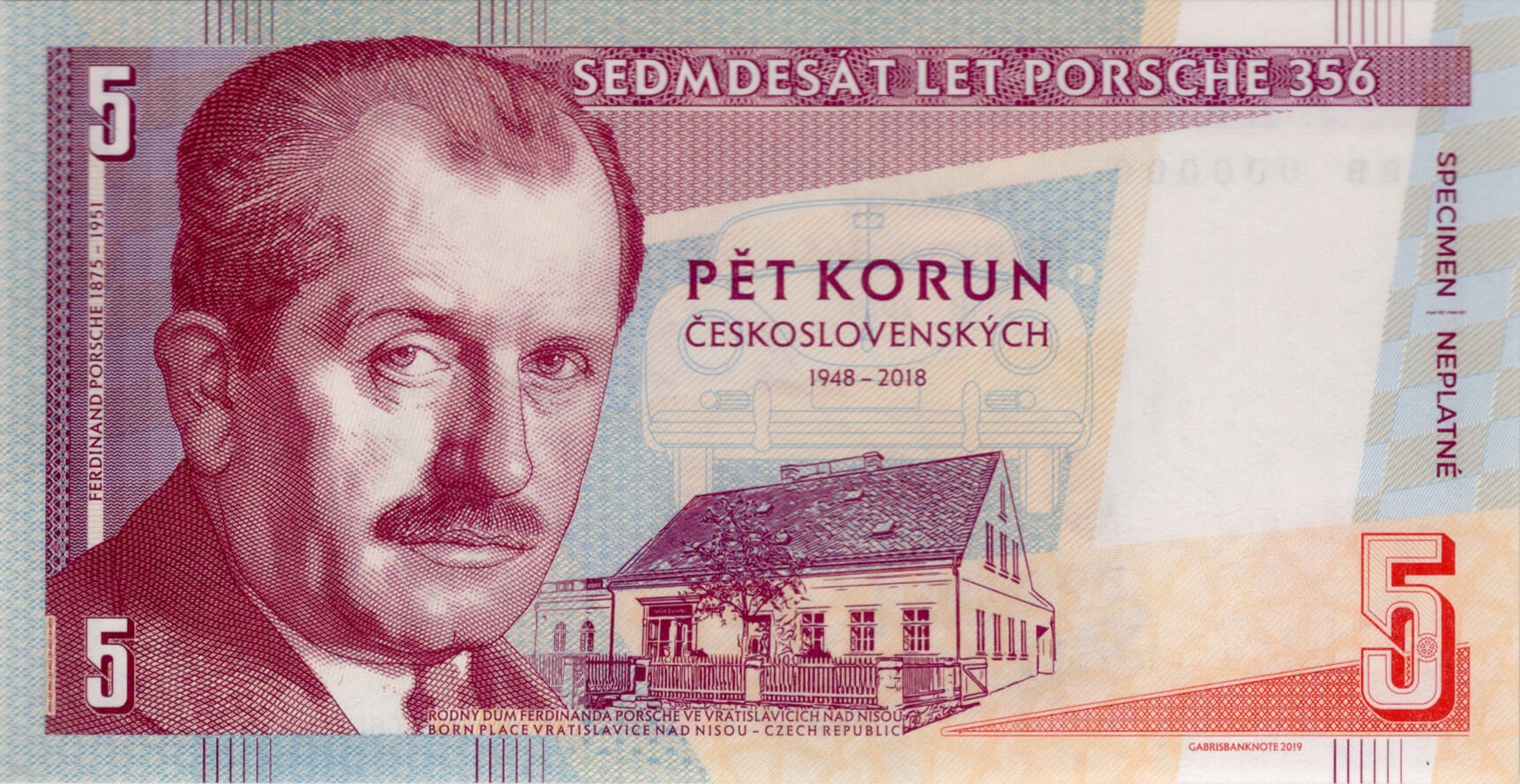5 korun / 5 schilling Porsche - přední strana