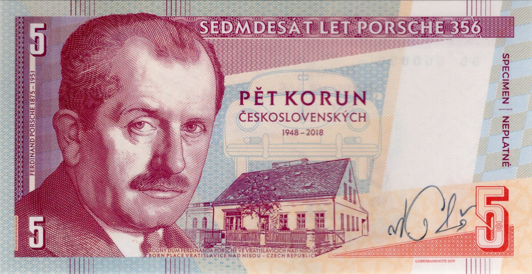 5 korun / 5 schilling Porsche - přední strana
