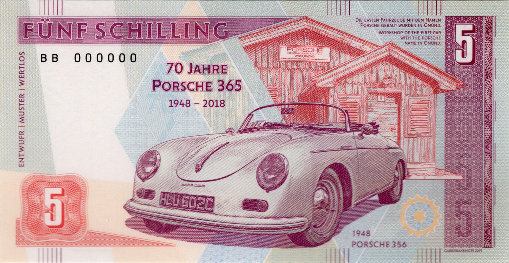 5 korun / 5 schilling Porsche - zadní strana