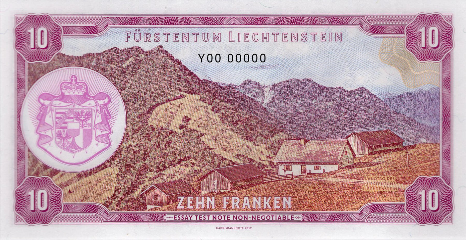10 franken Liechtenstein - zadní strana