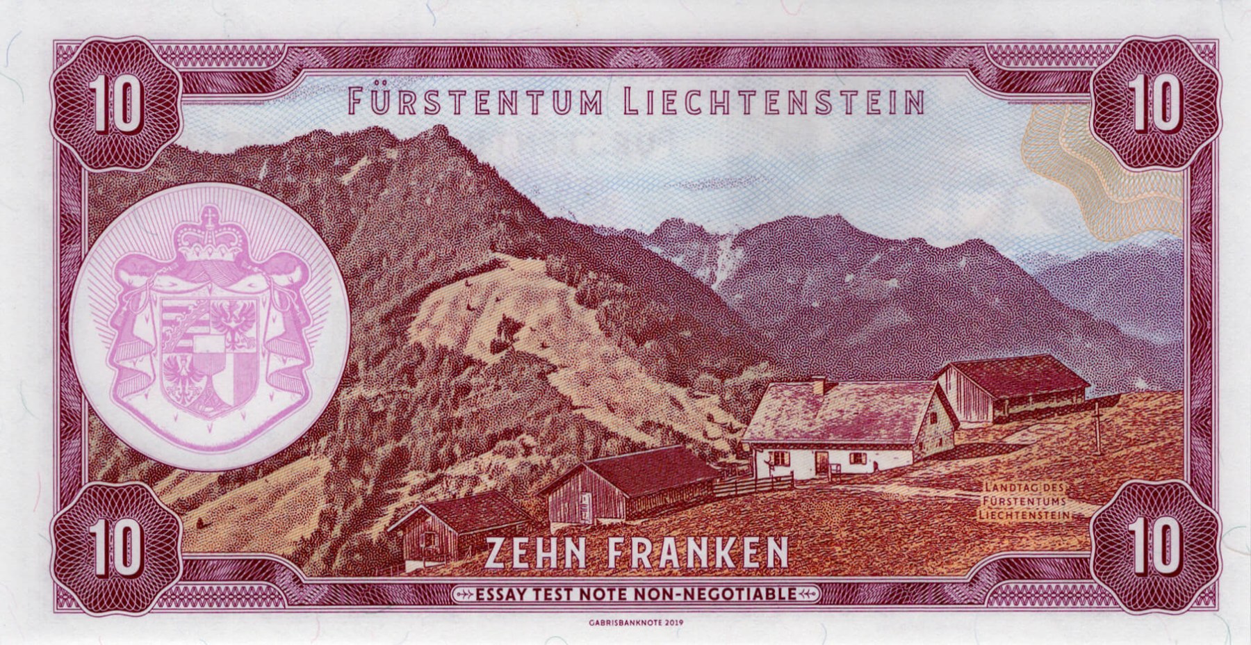 10 franken Liechtenstein - zadní strana