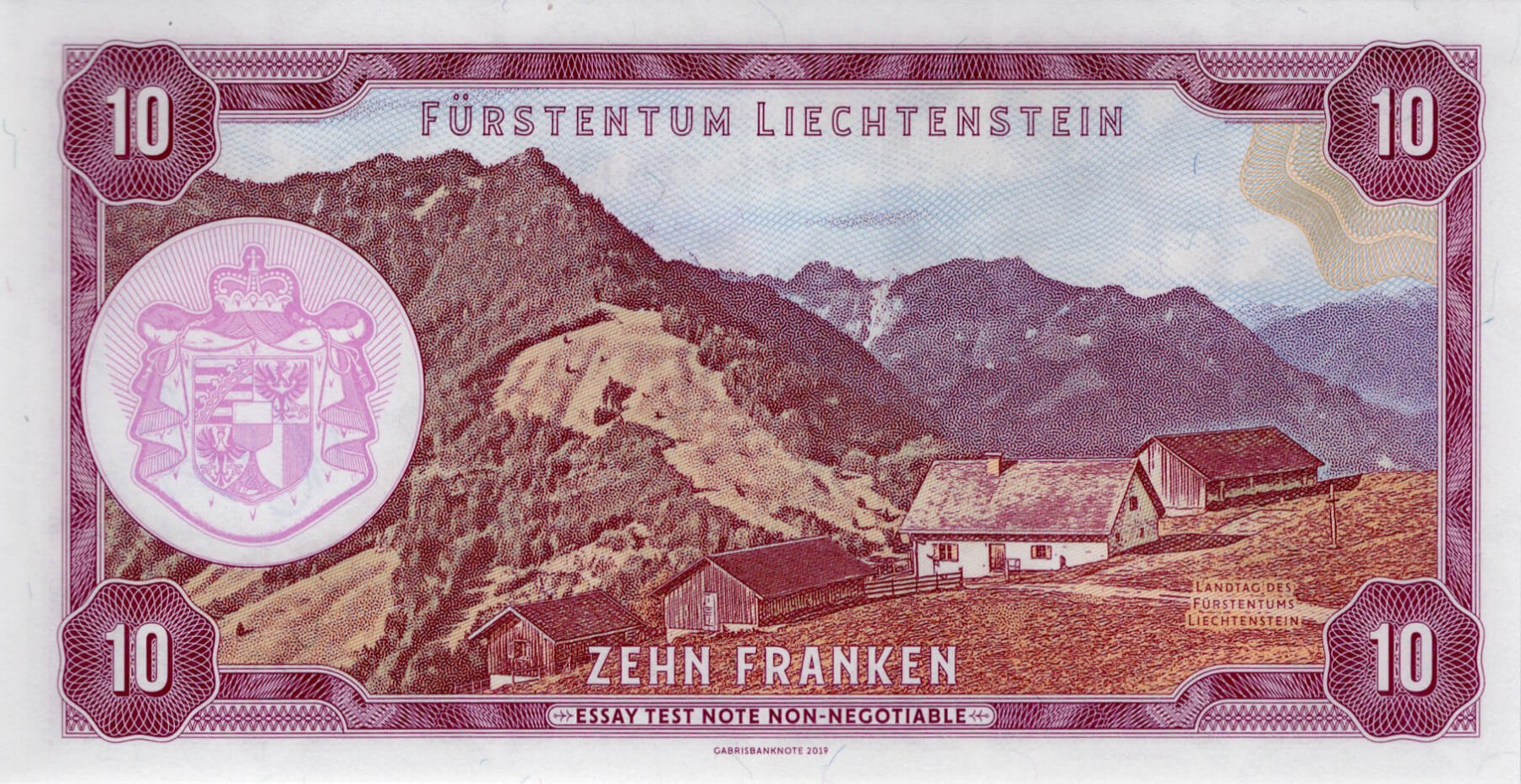 10 franken Liechtenstein - zadní strana