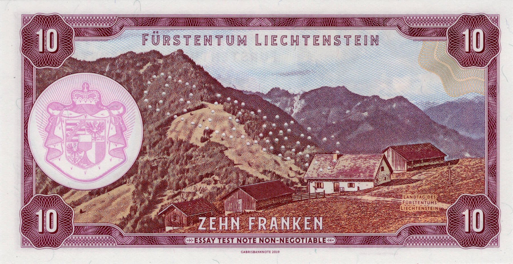 10 franken Liechtenstein - zadní strana