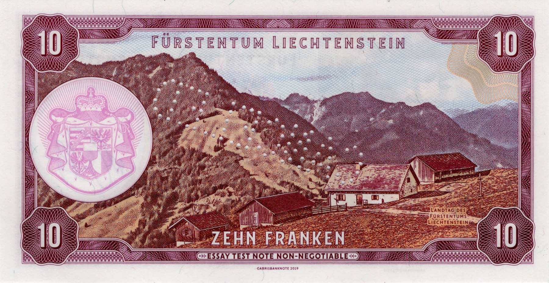 10 franken Liechtenstein - zadní strana