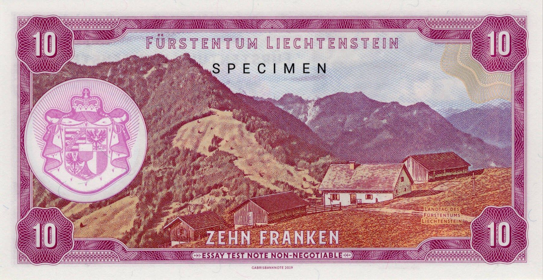 10 franken Liechtenstein - zadní strana