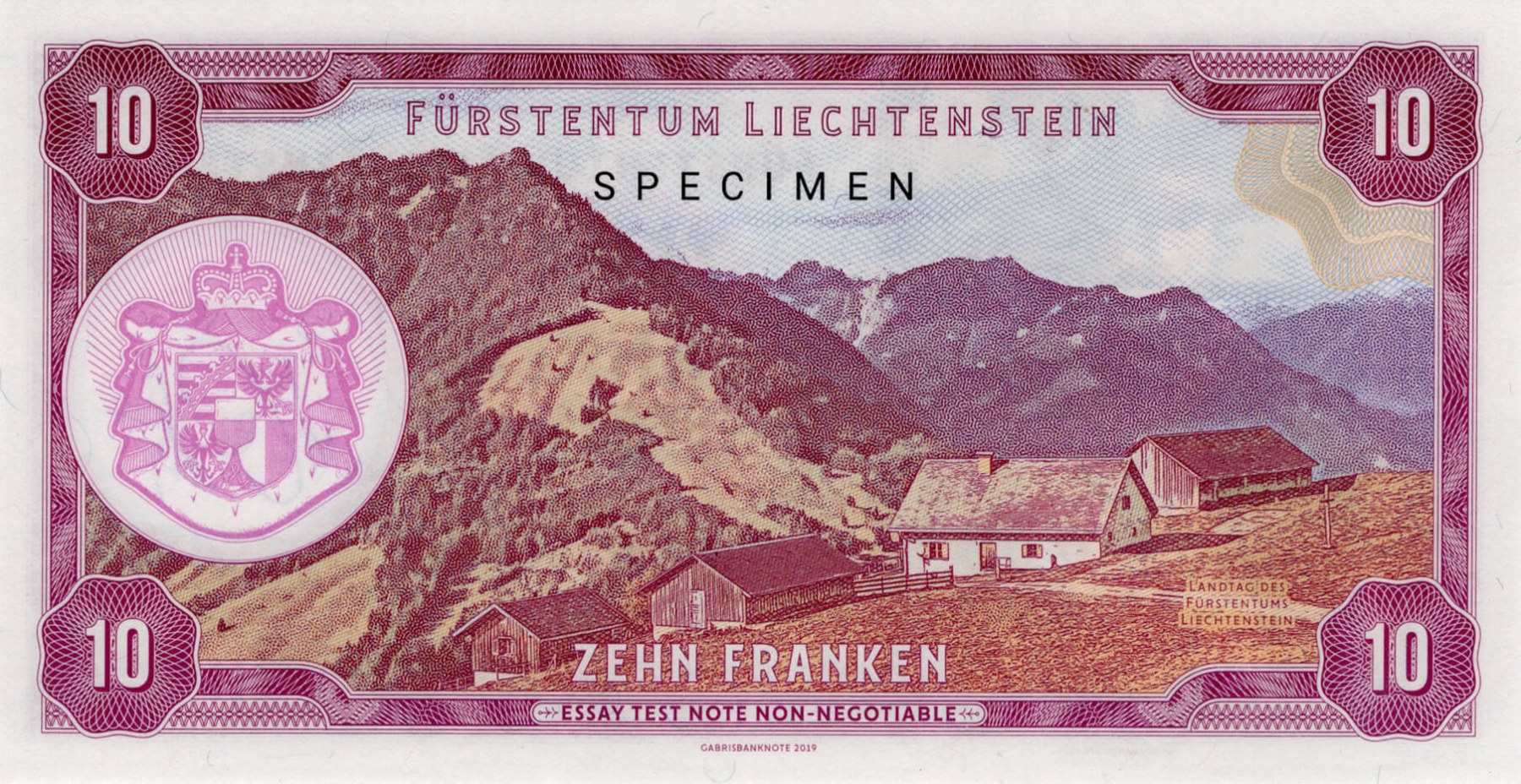 10 franken Liechtenstein - zadní strana