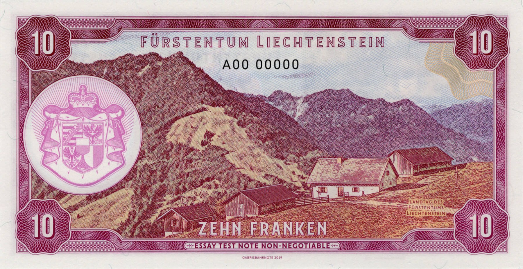 10 franken Liechtenstein - zadní strana