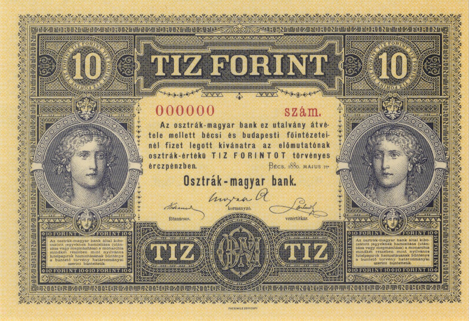 10 Forint Gulden / Facsimile - přední strana