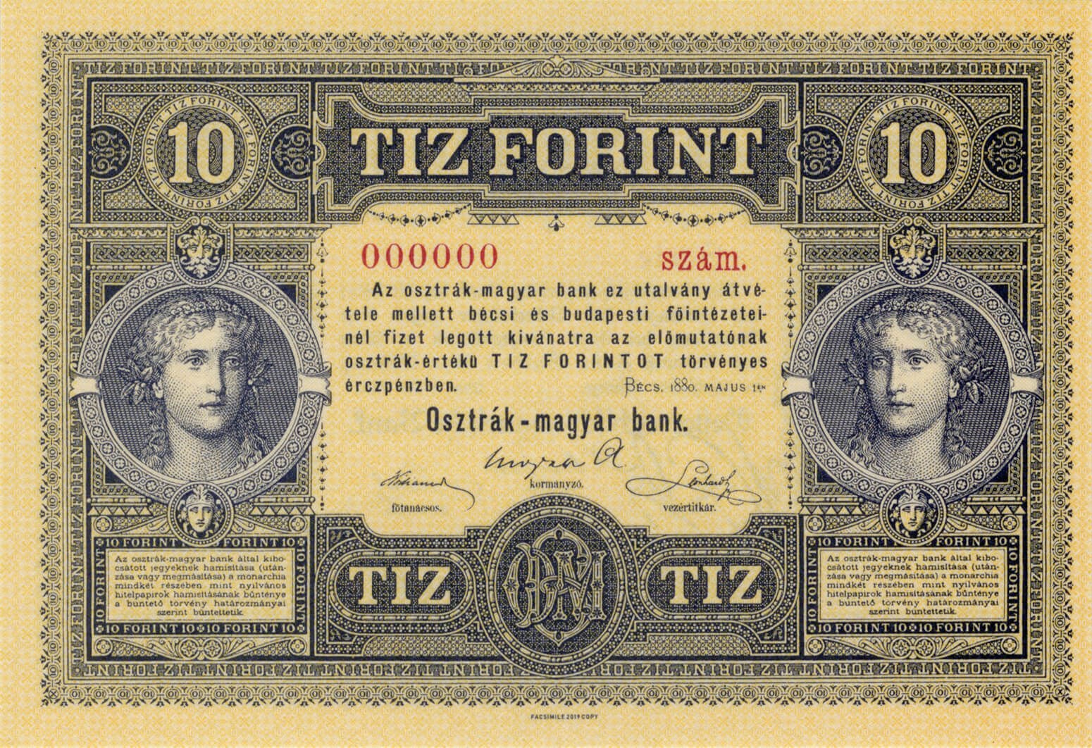 10 Forint Gulden / Facsimile - přední strana