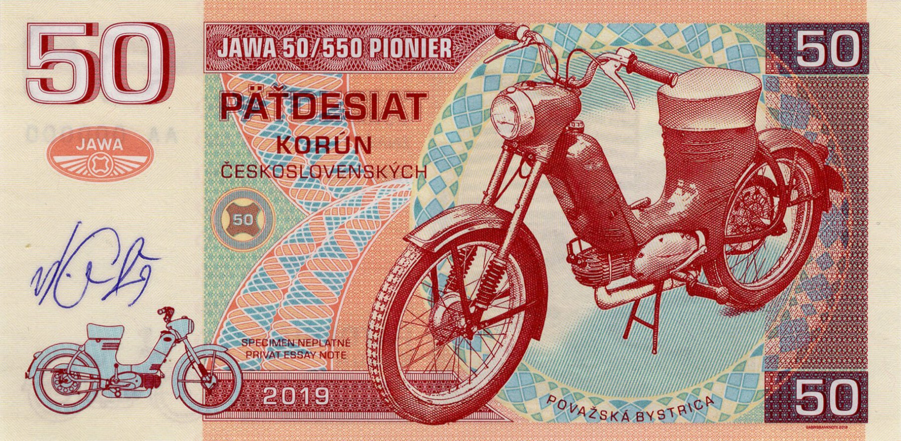 50 korún Československých JAWA 50 - přední strana