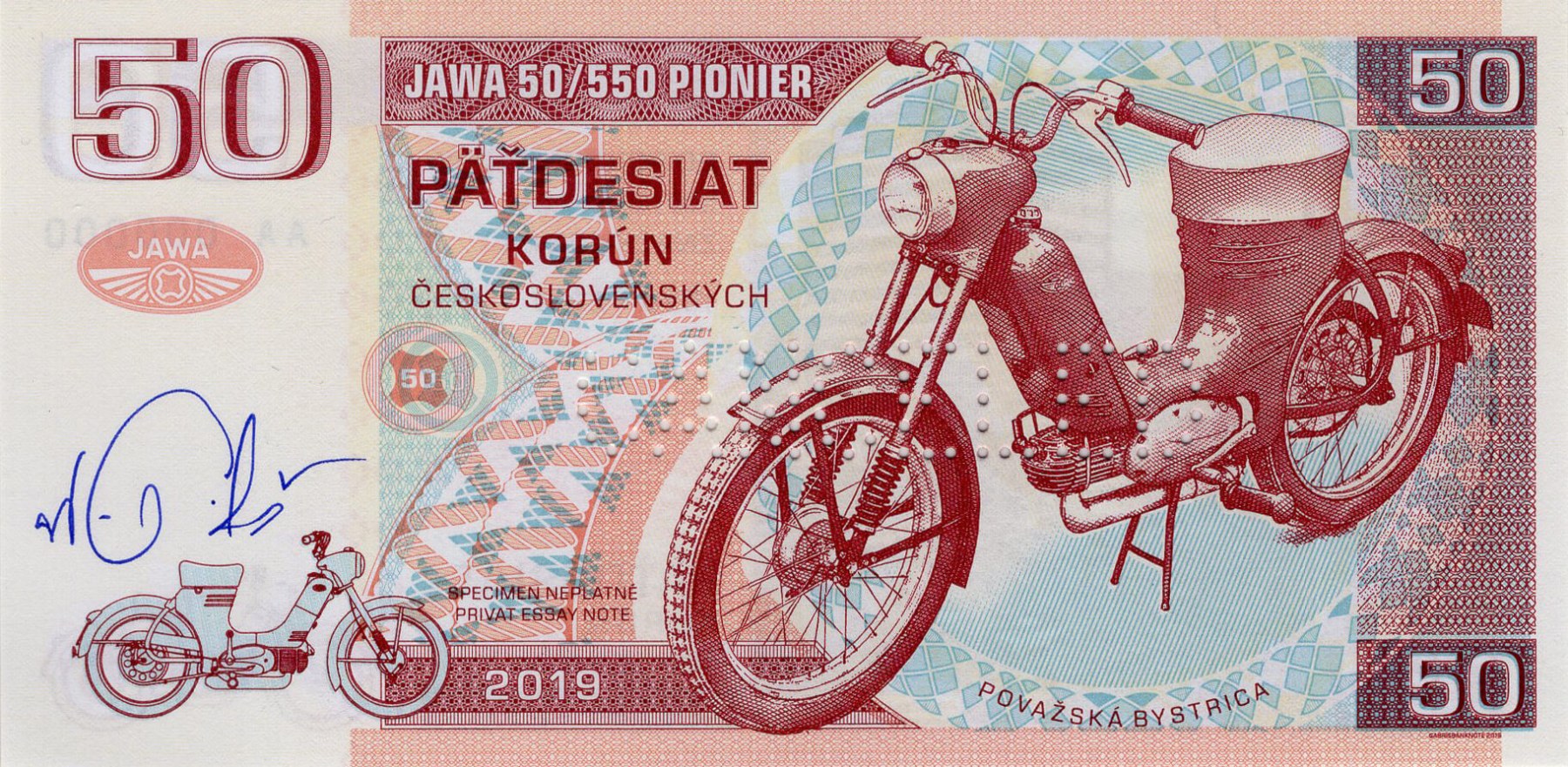 50 korún Československých JAWA 50 - přední strana