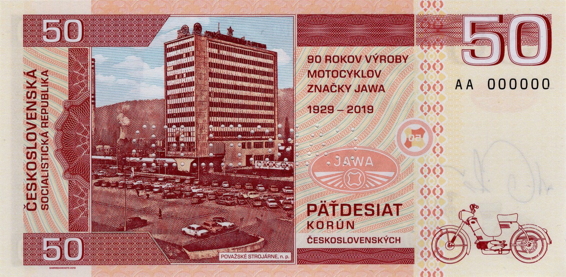 50 korún Československých JAWA 50 - zadní strana