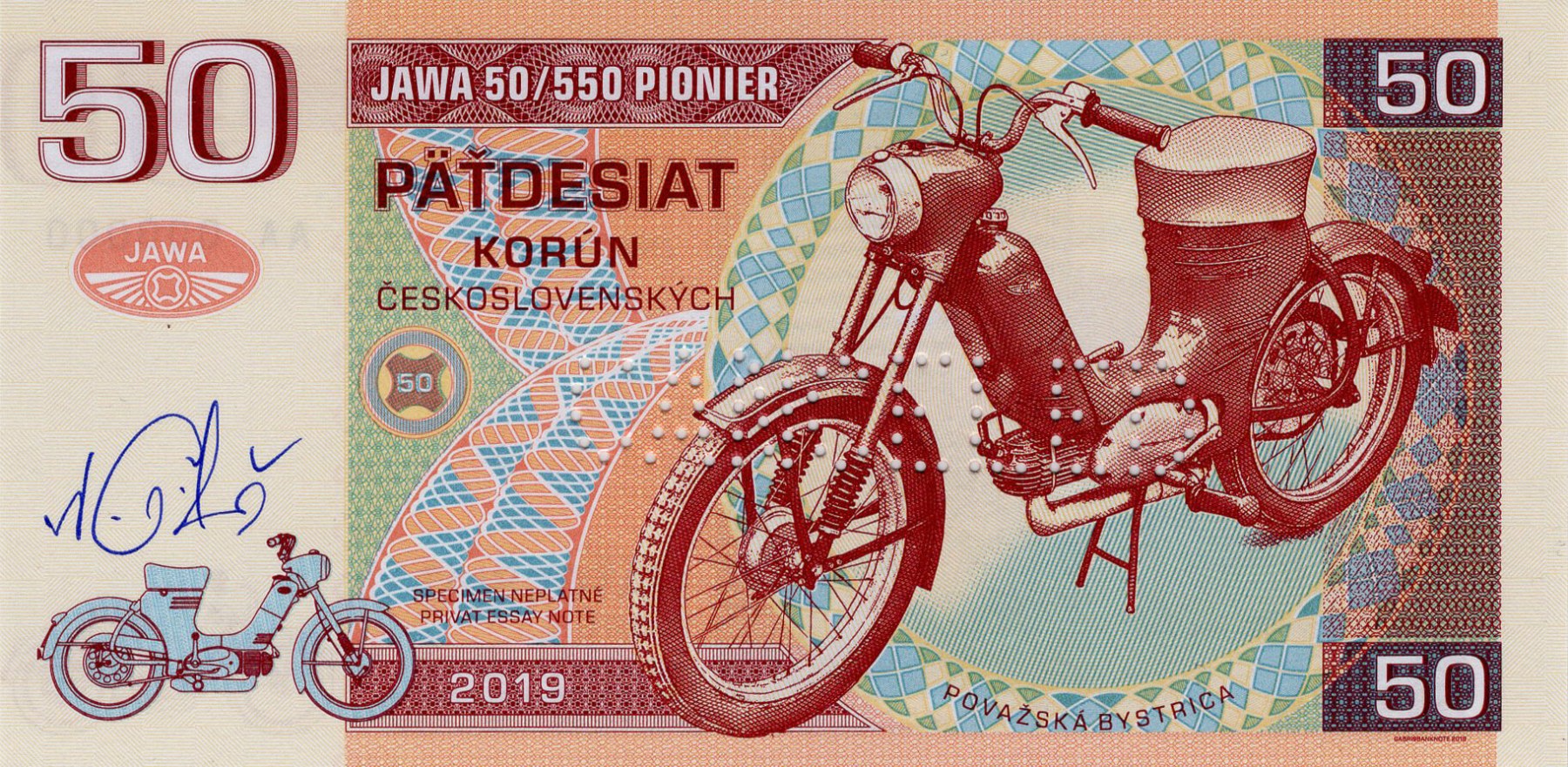 50 korún Československých JAWA 50 - přední strana