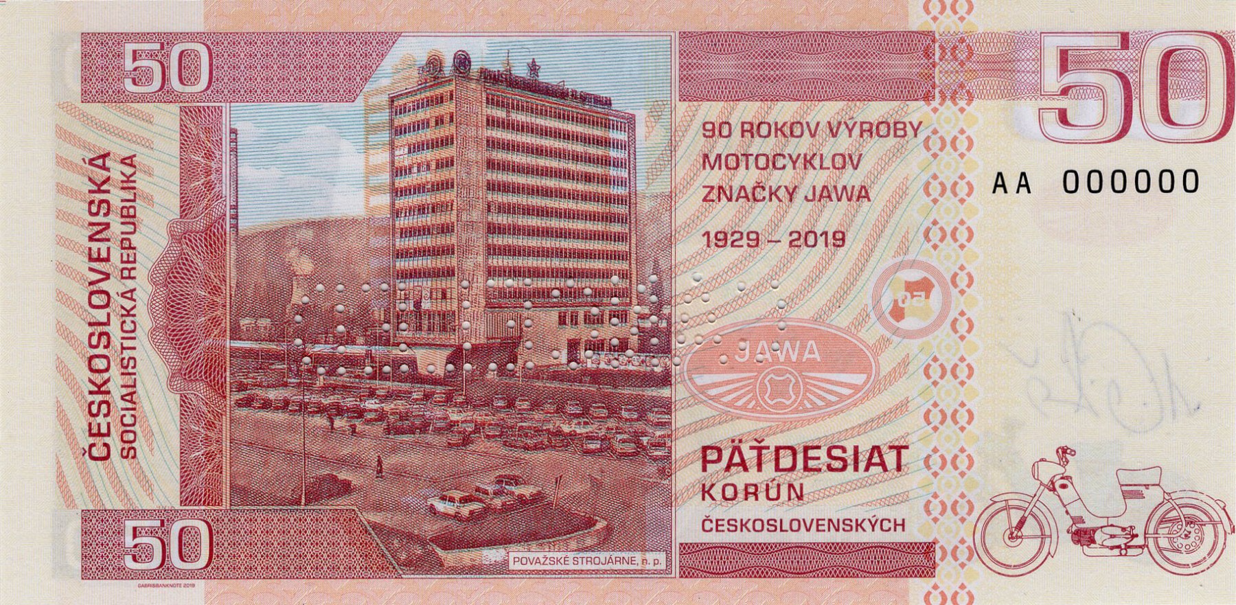 50 korún Československých JAWA 50 - zadní strana