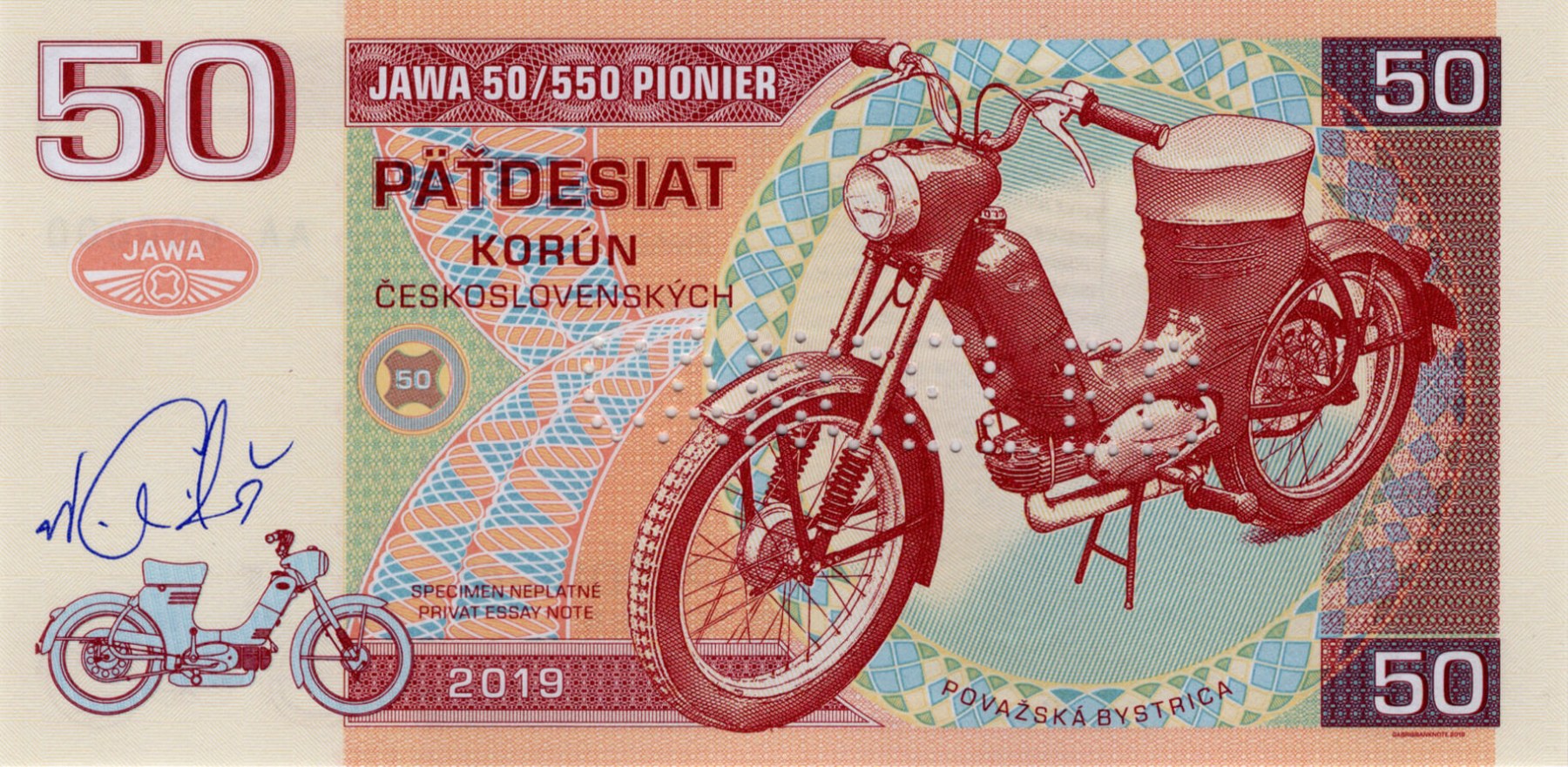 50 korún Československých JAWA 50 - přední strana