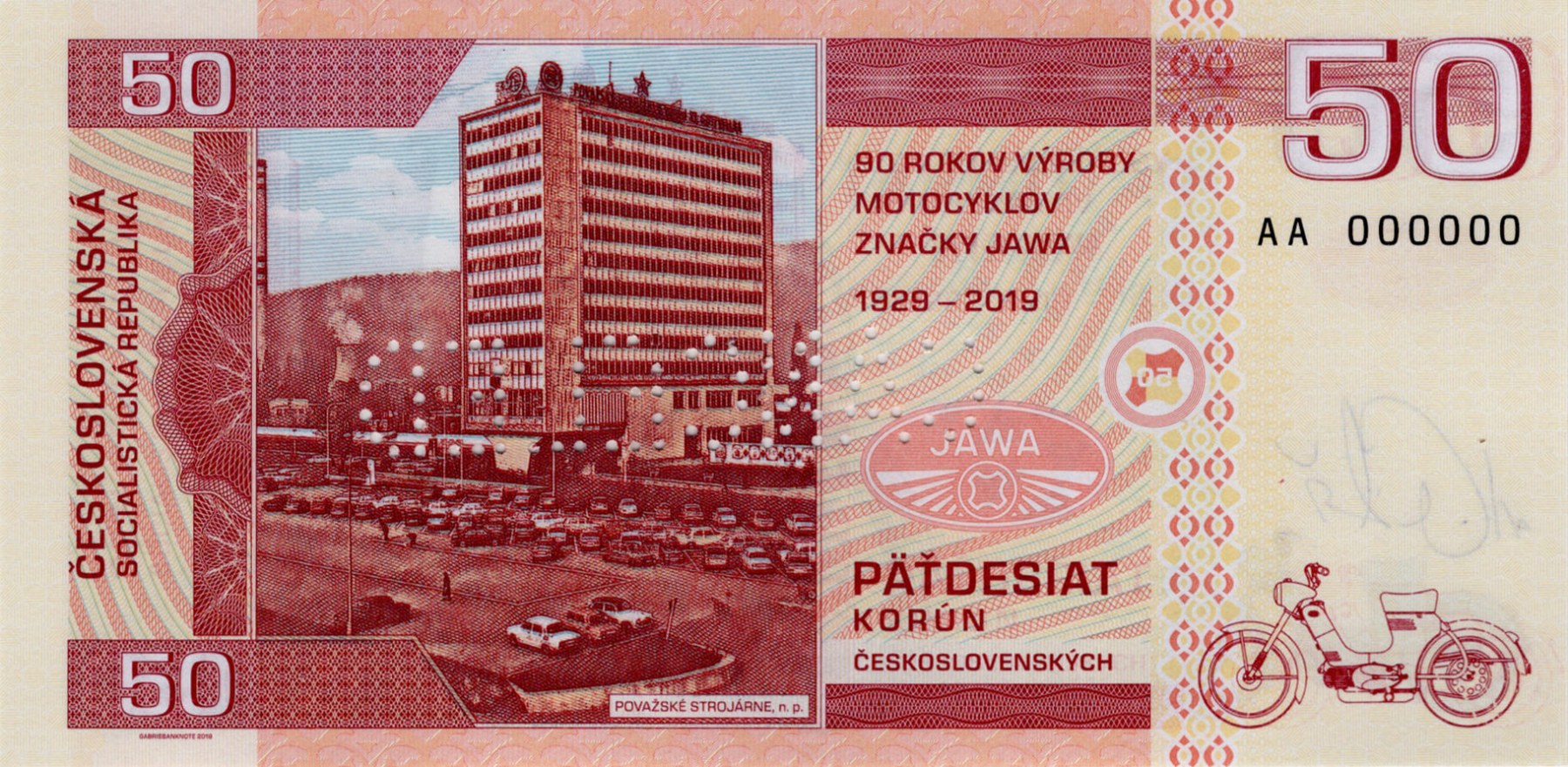 50 korún Československých JAWA 50 - zadní strana