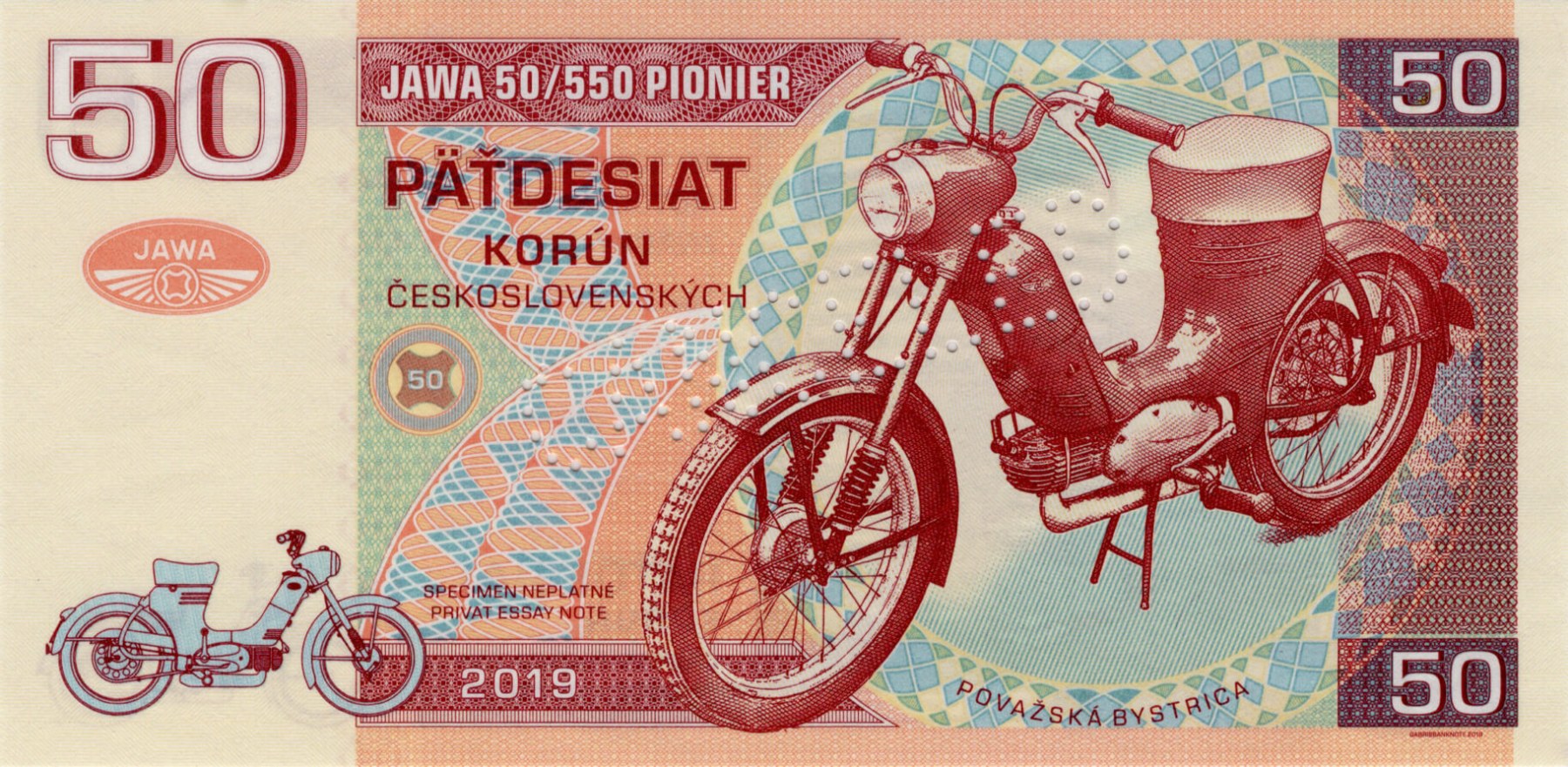 50 korún Československých JAWA 50 - přední strana
