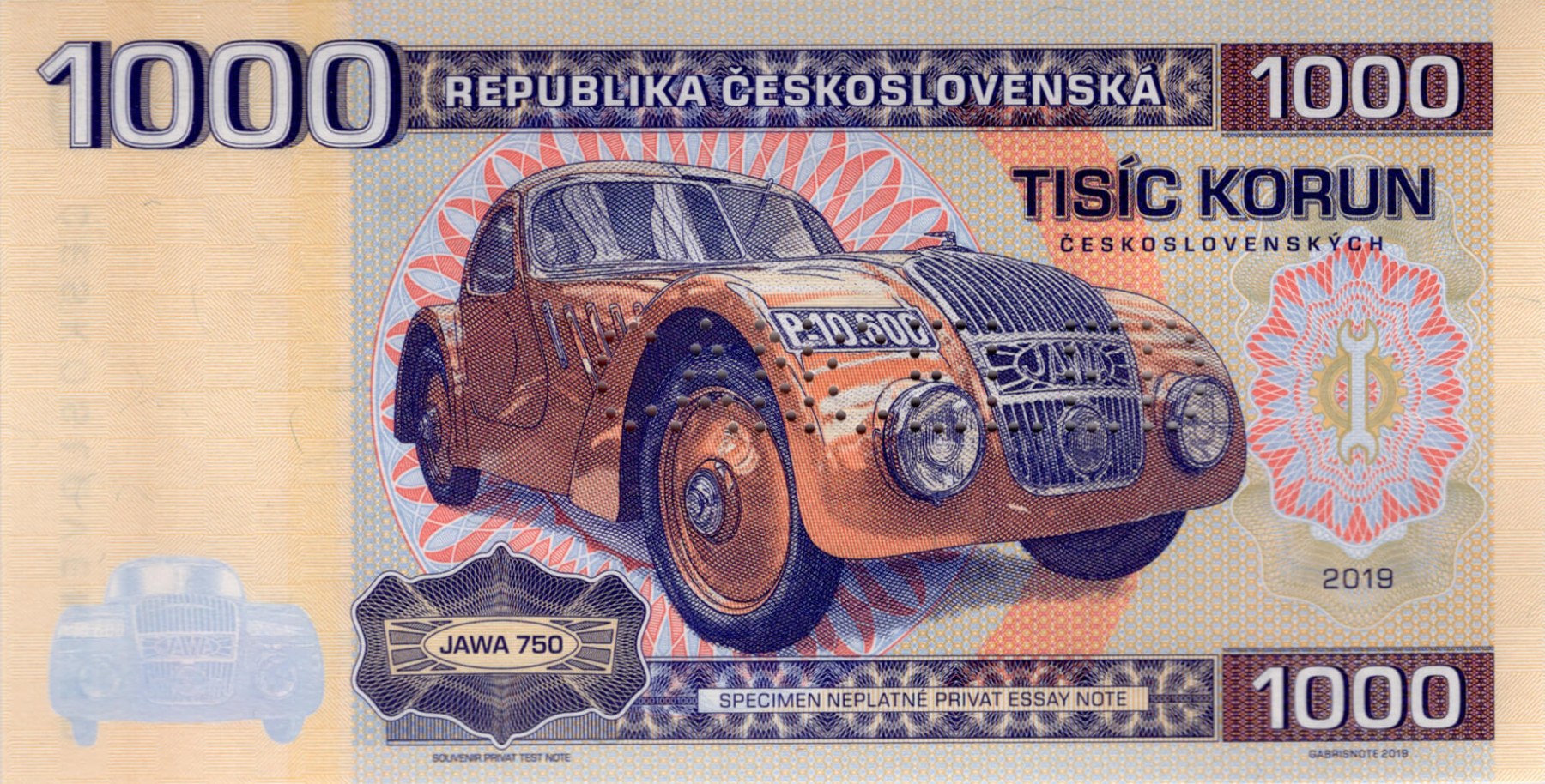 1000 korun Československých JAWA - přední strana