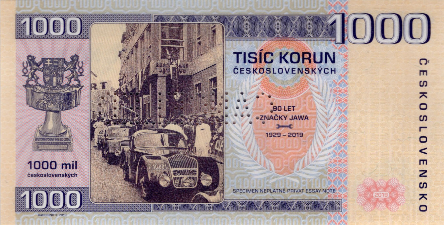1000 korun Československých JAWA - zadní strana