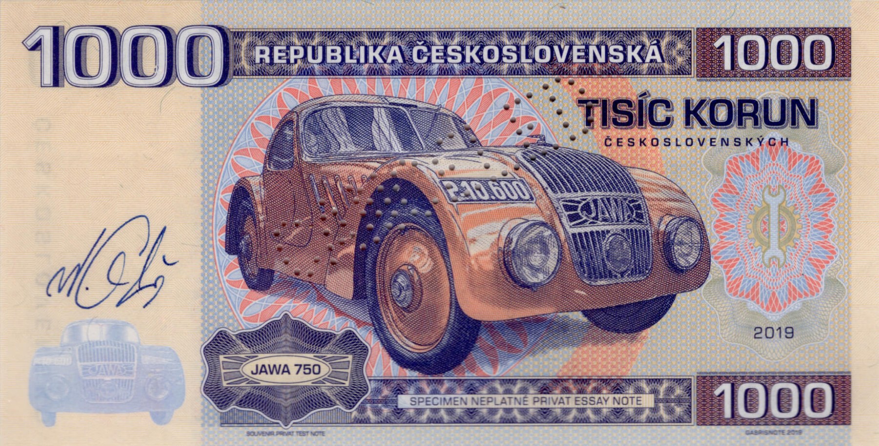 1000 korun Československých JAWA - přední strana