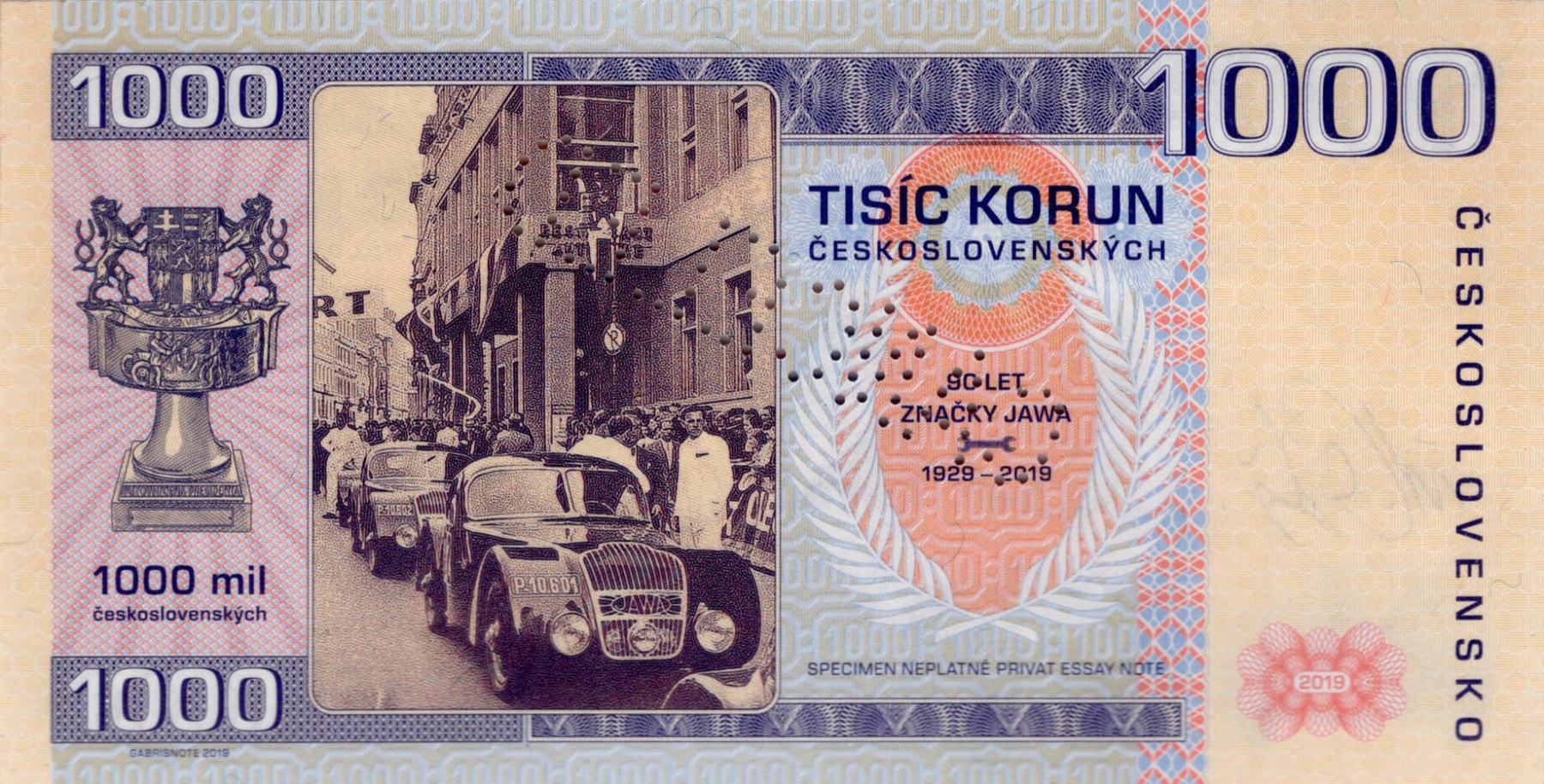 1000 korun Československých JAWA - zadní strana