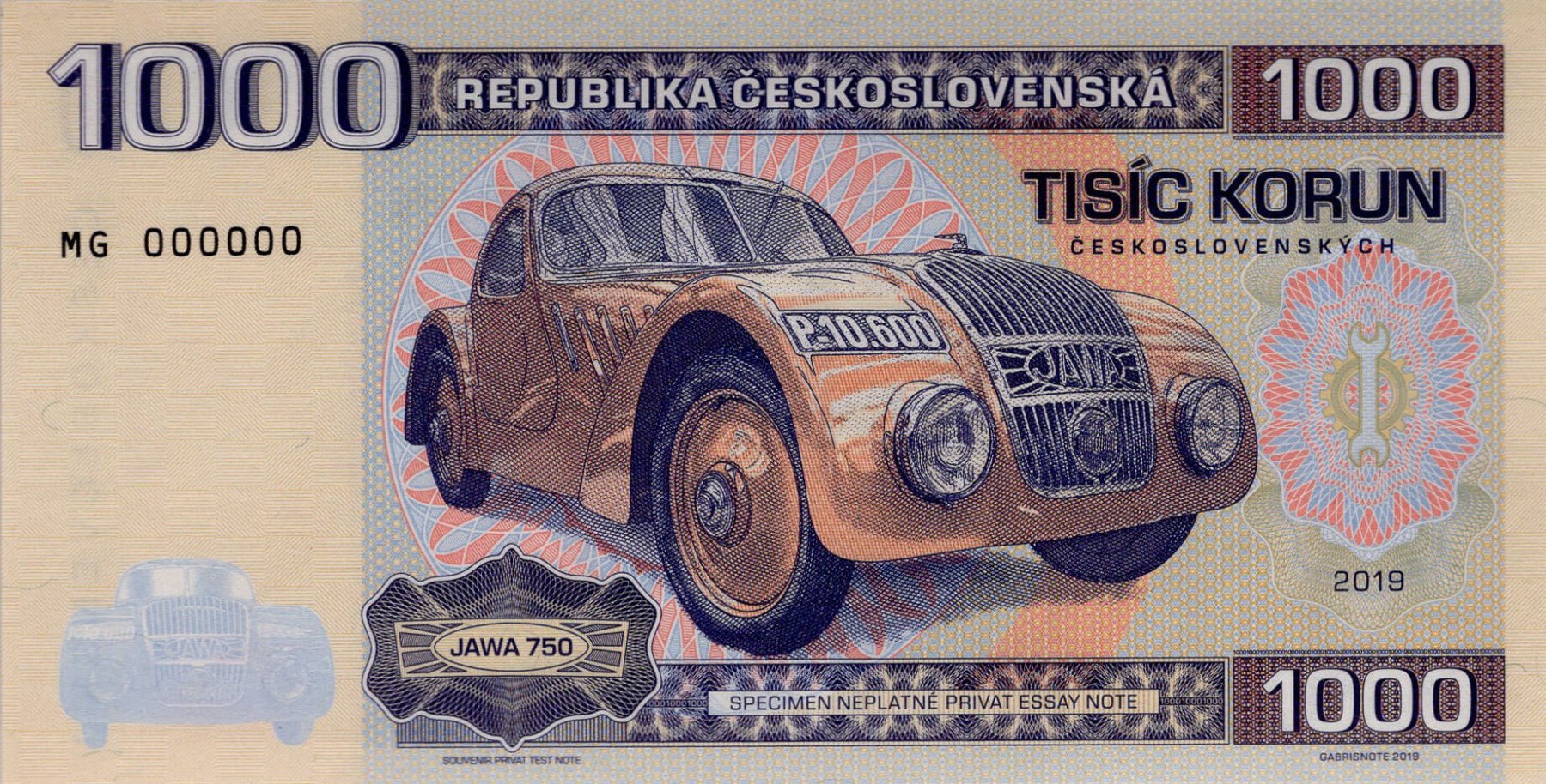1000 korun Československých JAWA - přední strana