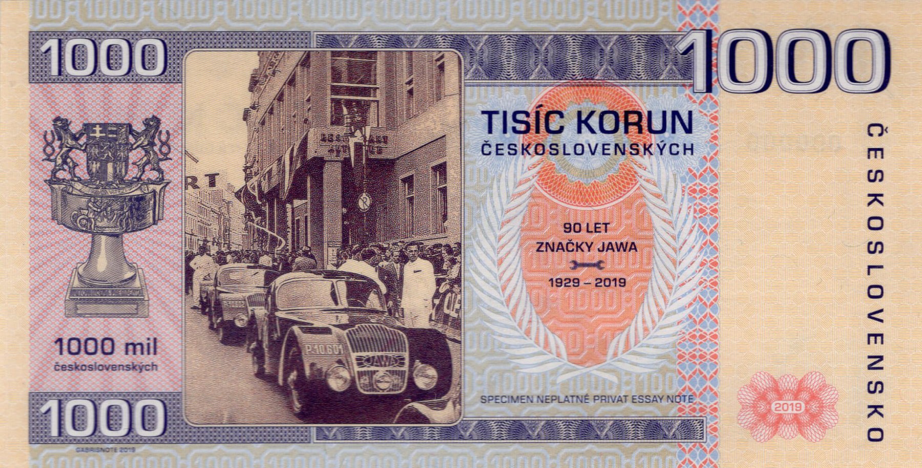 1000 korun Československých JAWA - zadní strana