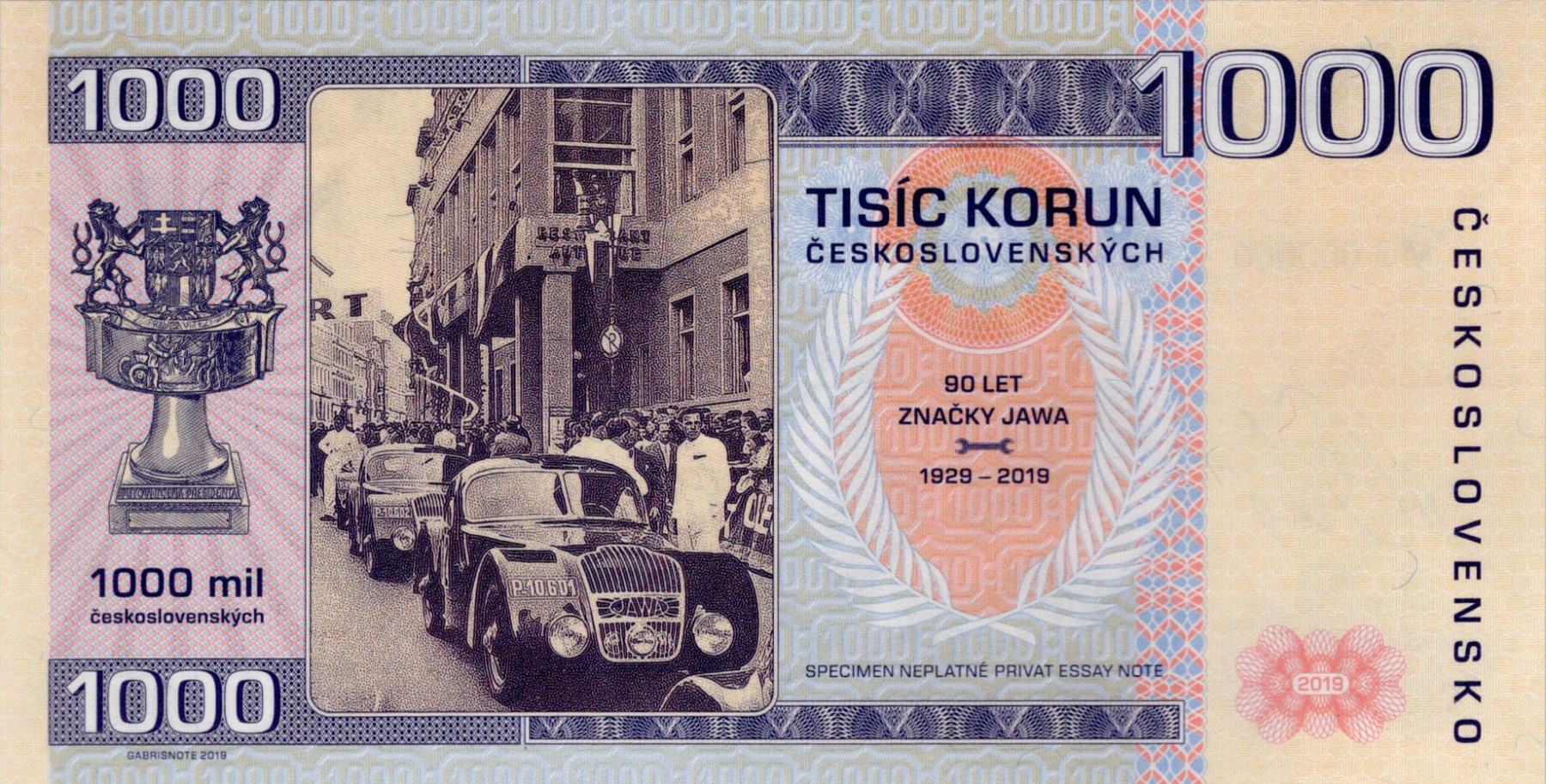 1000 korun Československých JAWA - zadní strana