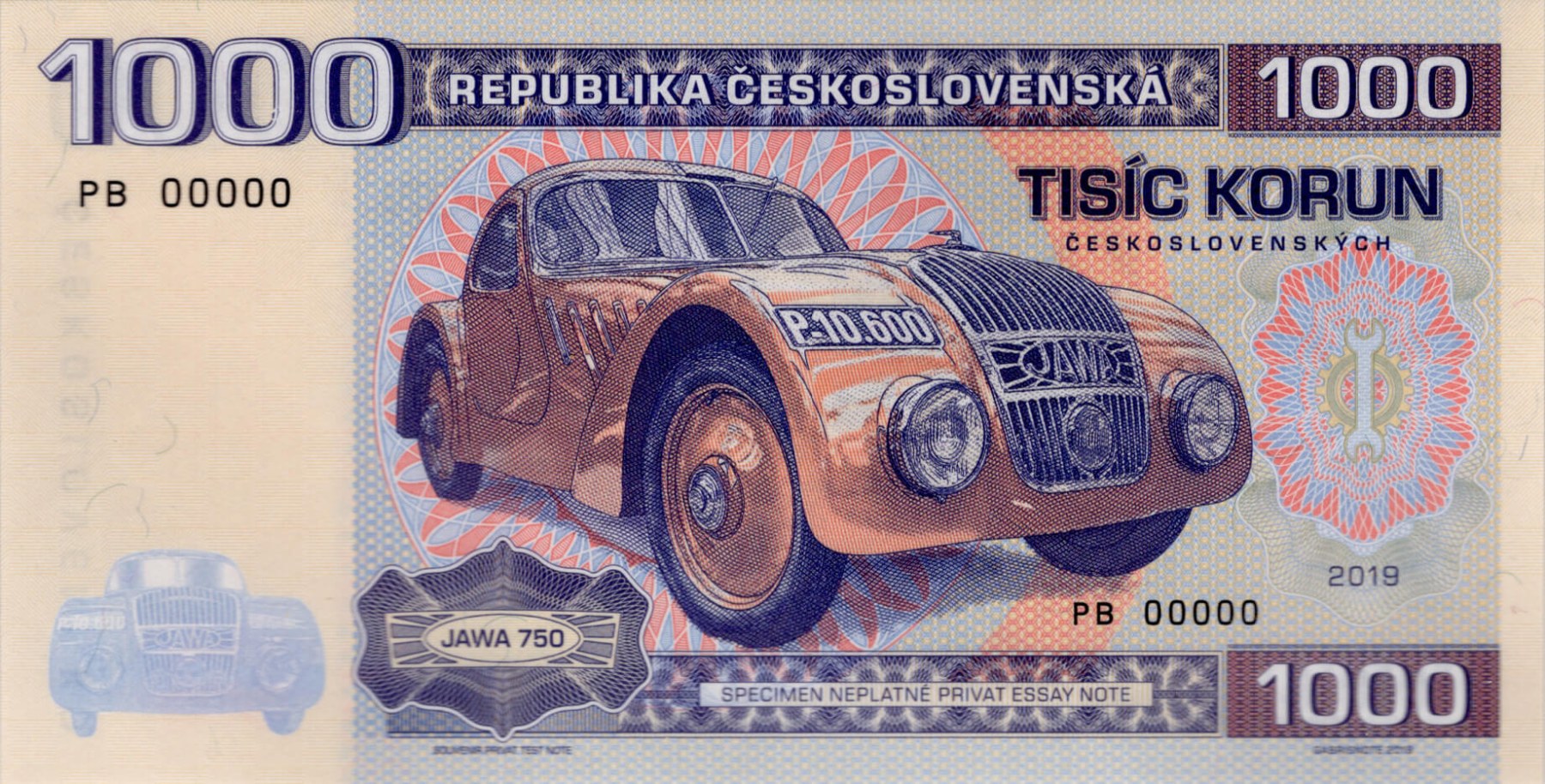 1000 korun Československých JAWA - přední strana