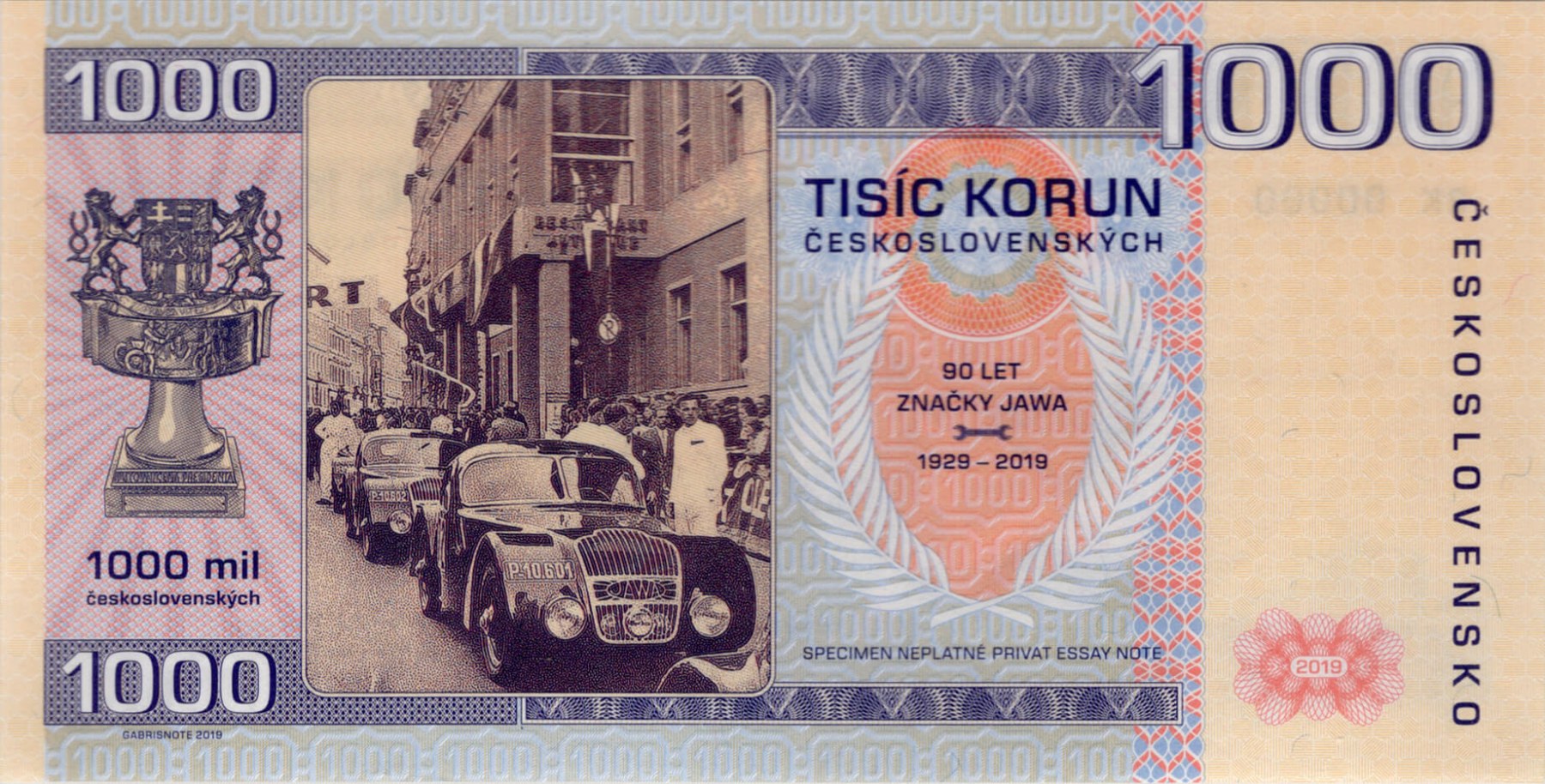 1000 korun Československých JAWA - zadní strana