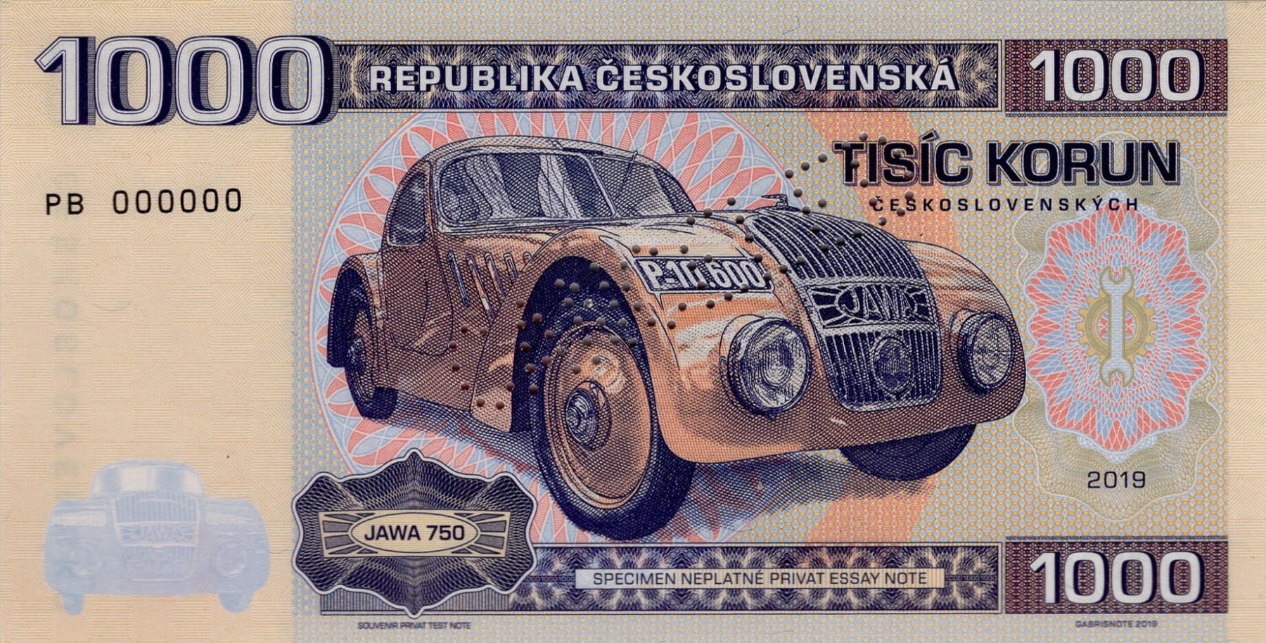 1000 korun Československých JAWA - přední strana