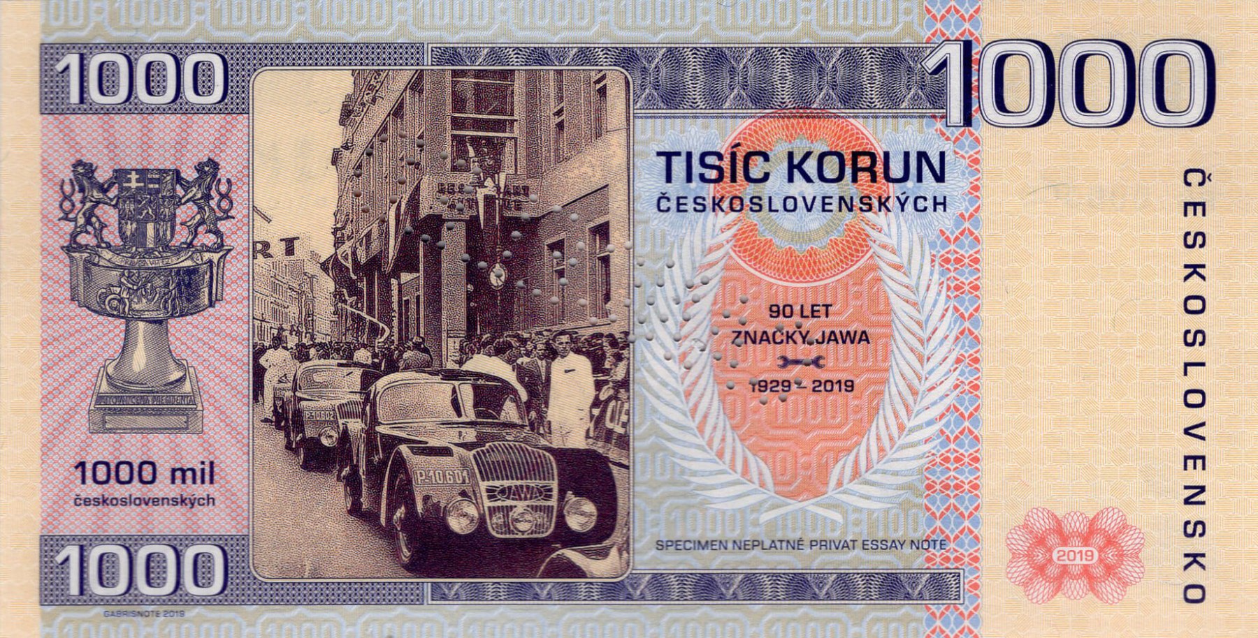 1000 korun Československých JAWA - zadní strana