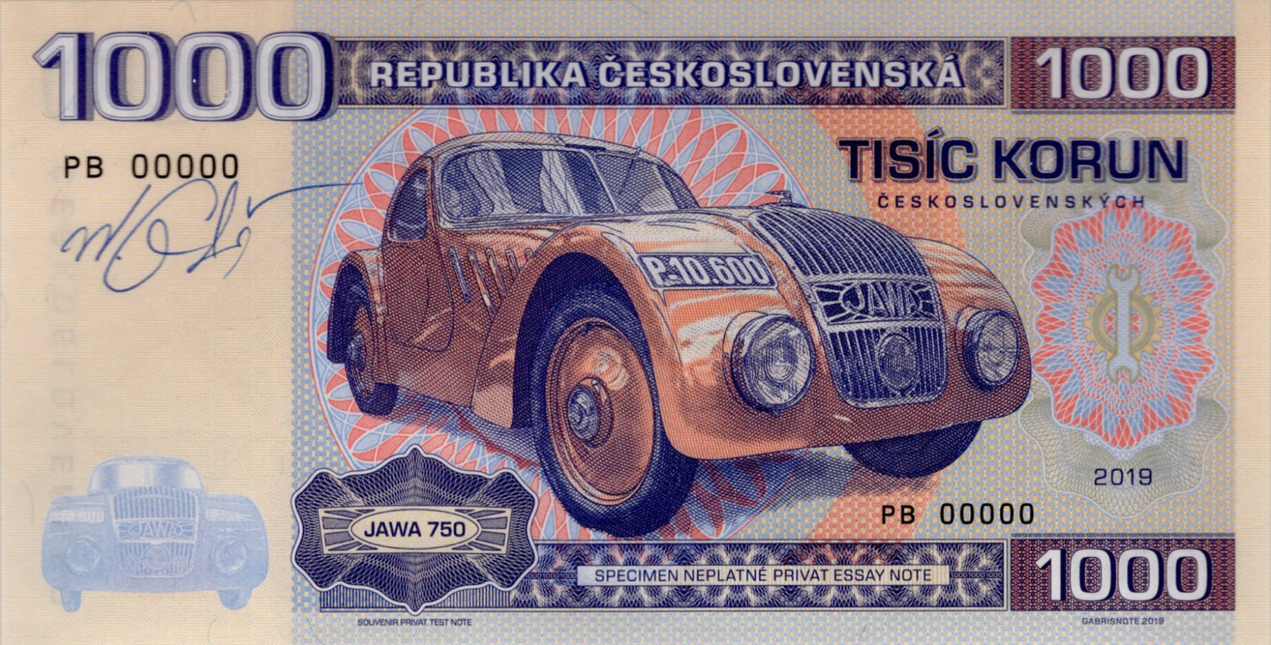 1000 korun Československých JAWA - přední strana