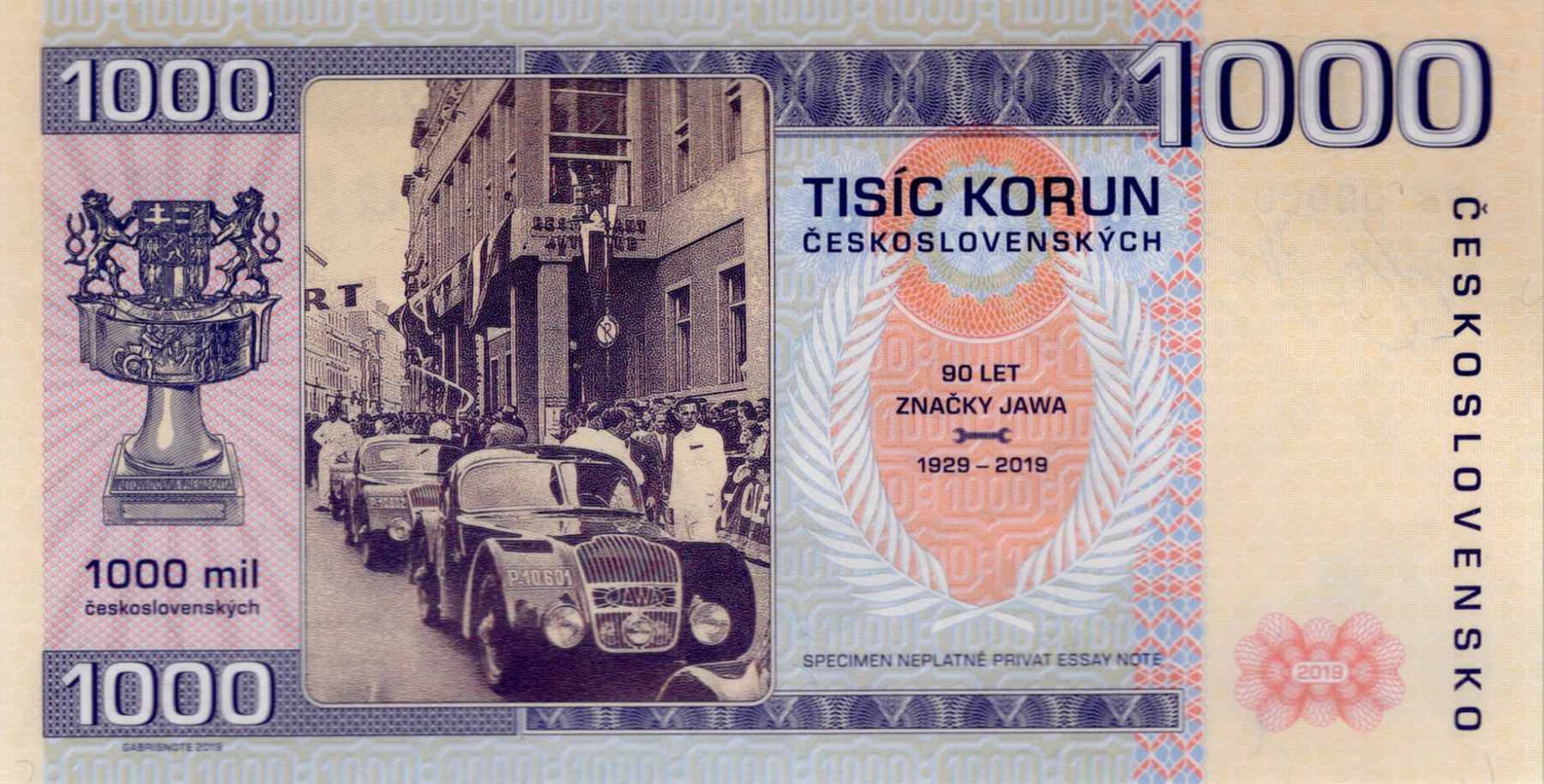 1000 korun Československých JAWA - zadní strana