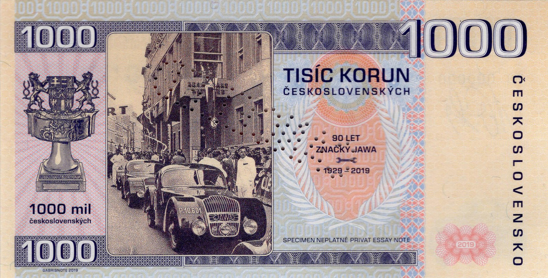 1000 korun Československých JAWA - zadní strana