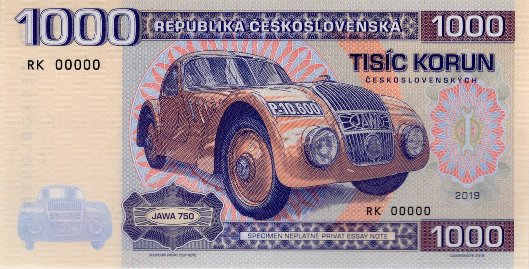 1000 korun Československých JAWA - přední strana