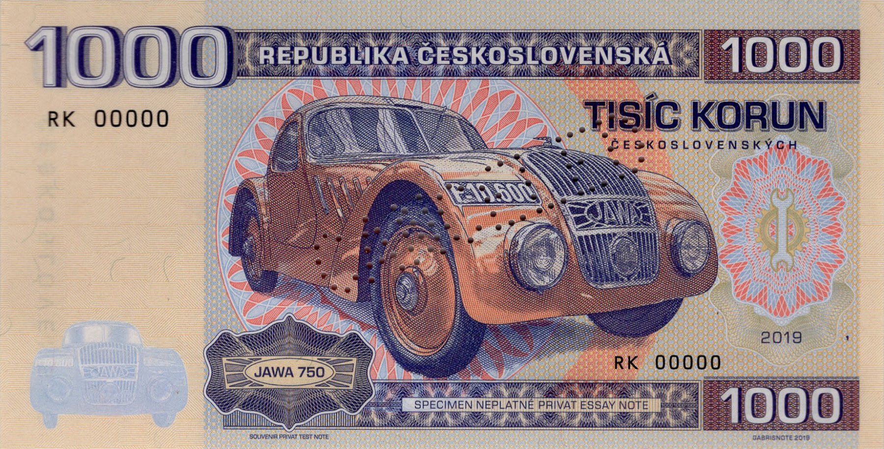 1000 korun Československých JAWA - přední strana