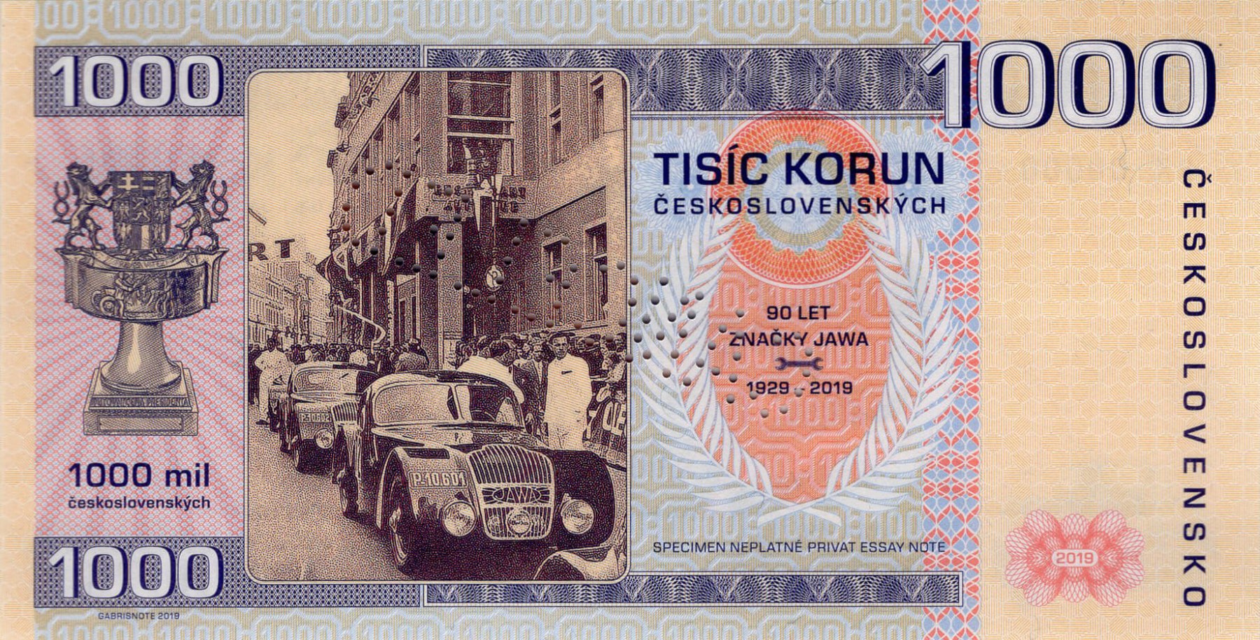 1000 korun Československých JAWA - zadní strana