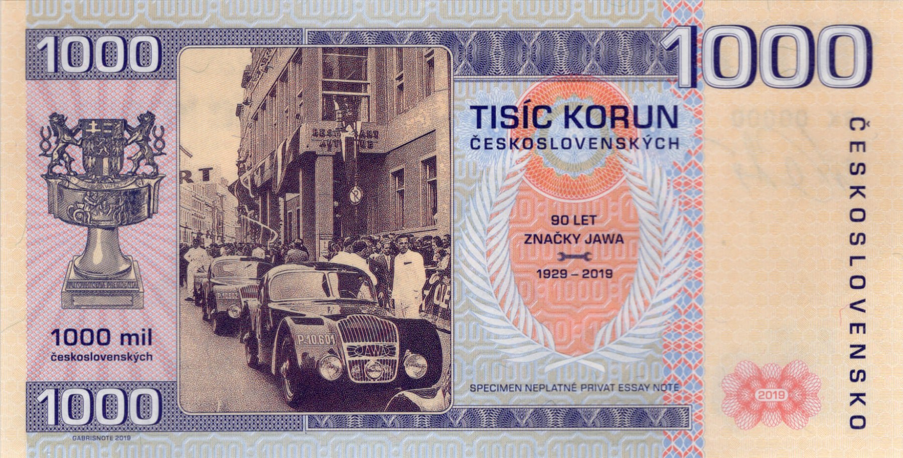 1000 korun Československých JAWA - zadní strana