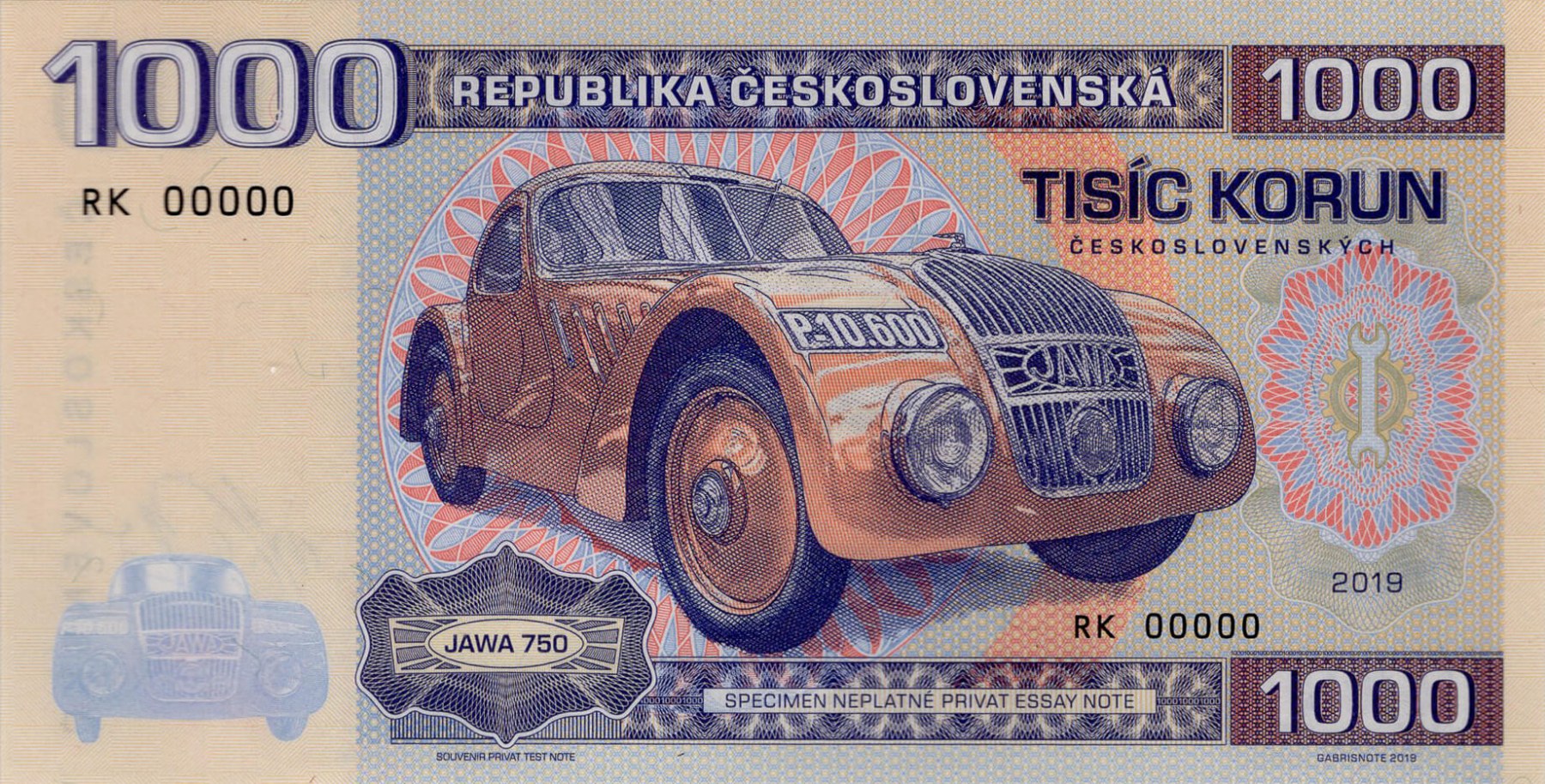 1000 korun Československých JAWA - přední strana