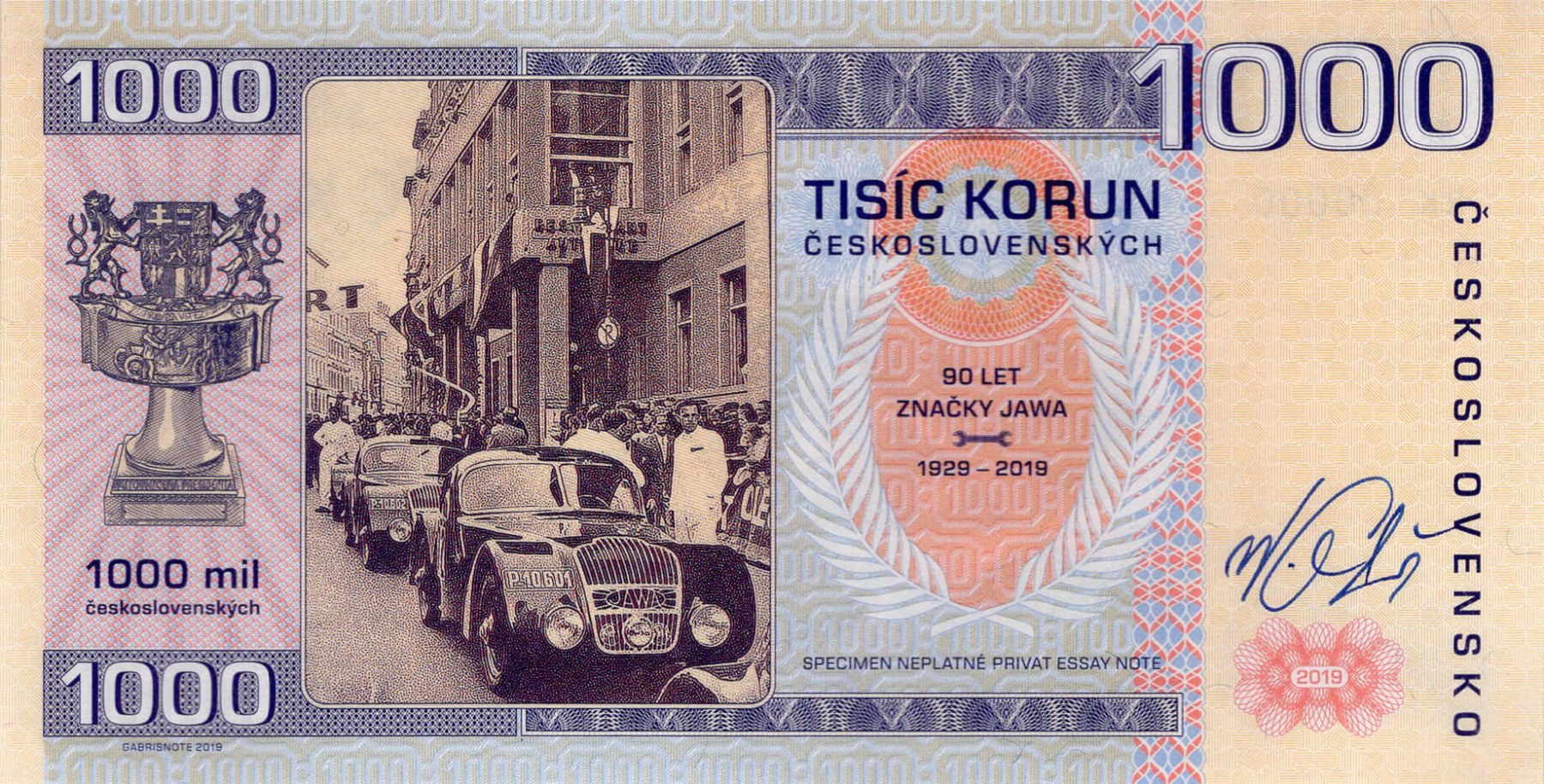 1000 korun Československých JAWA - zadní strana