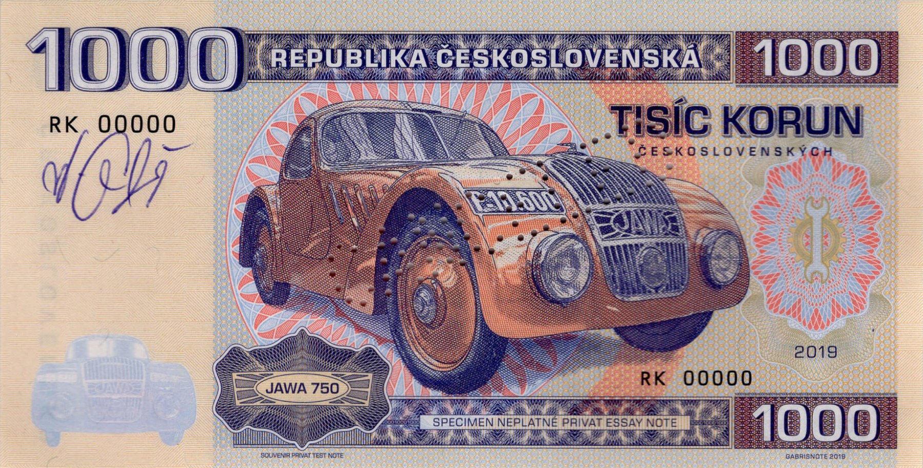 1000 korun Československých JAWA - přední strana
