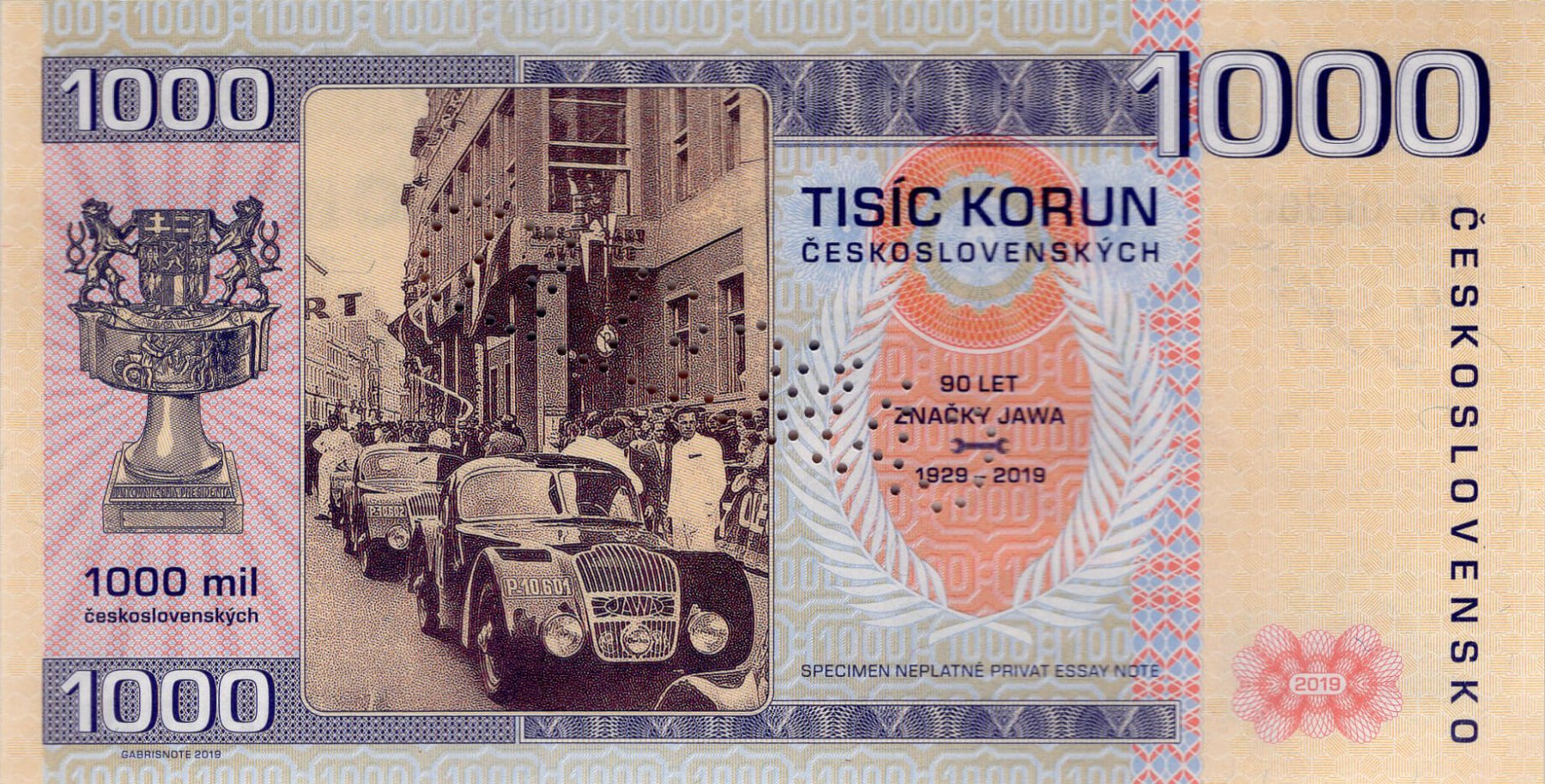 1000 korun Československých JAWA - zadní strana