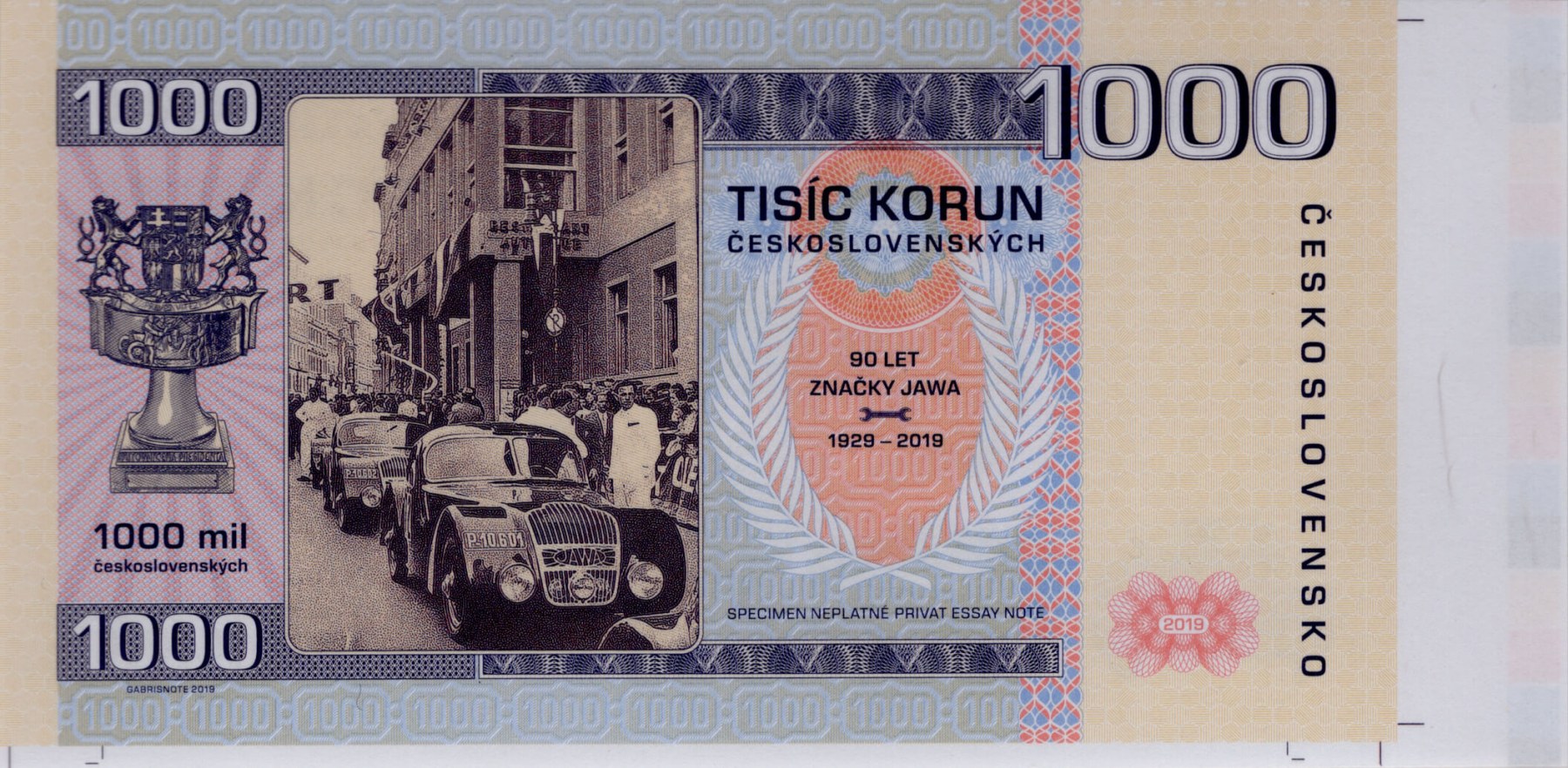 1000 korun Československých JAWA - zadní strana